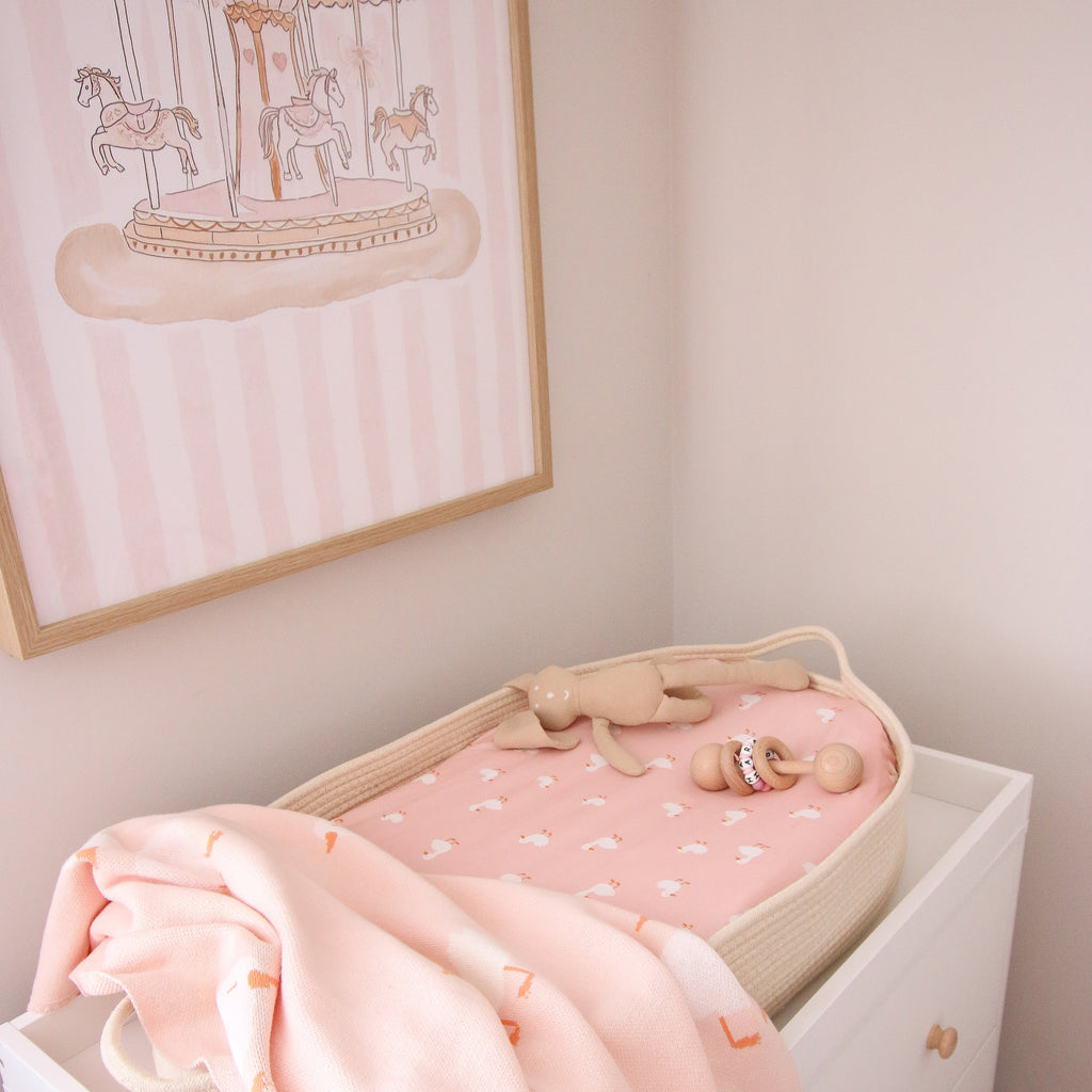 Pink Ducks Organic Fitted Bassinet Sheet/Change Pad Cover