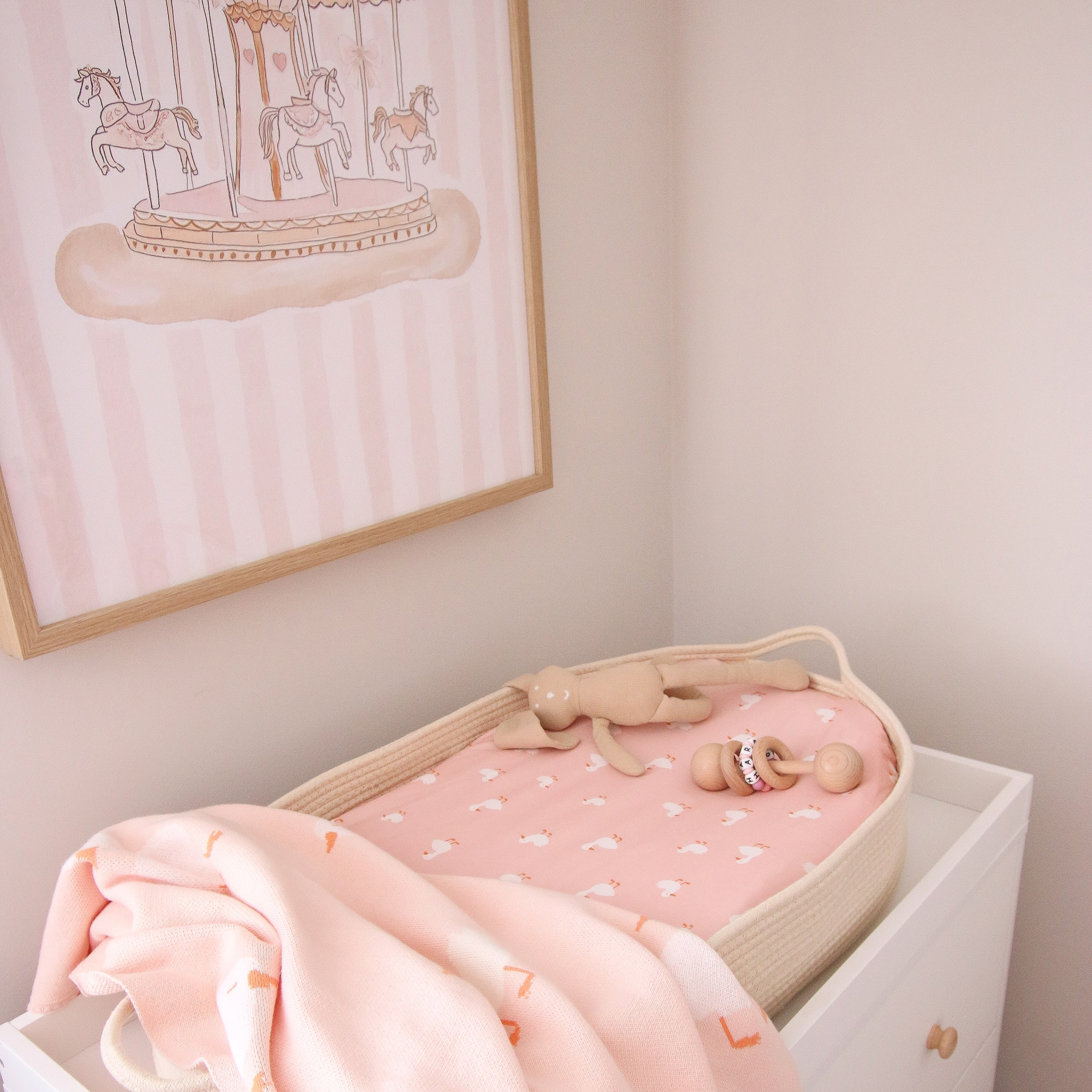 Pink Ducks Organic Fitted Bassinet Sheet/Change Pad Cover