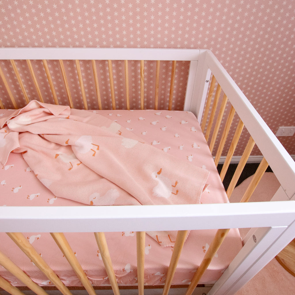 Pink Ducks Organic Fitted Cot Sheet