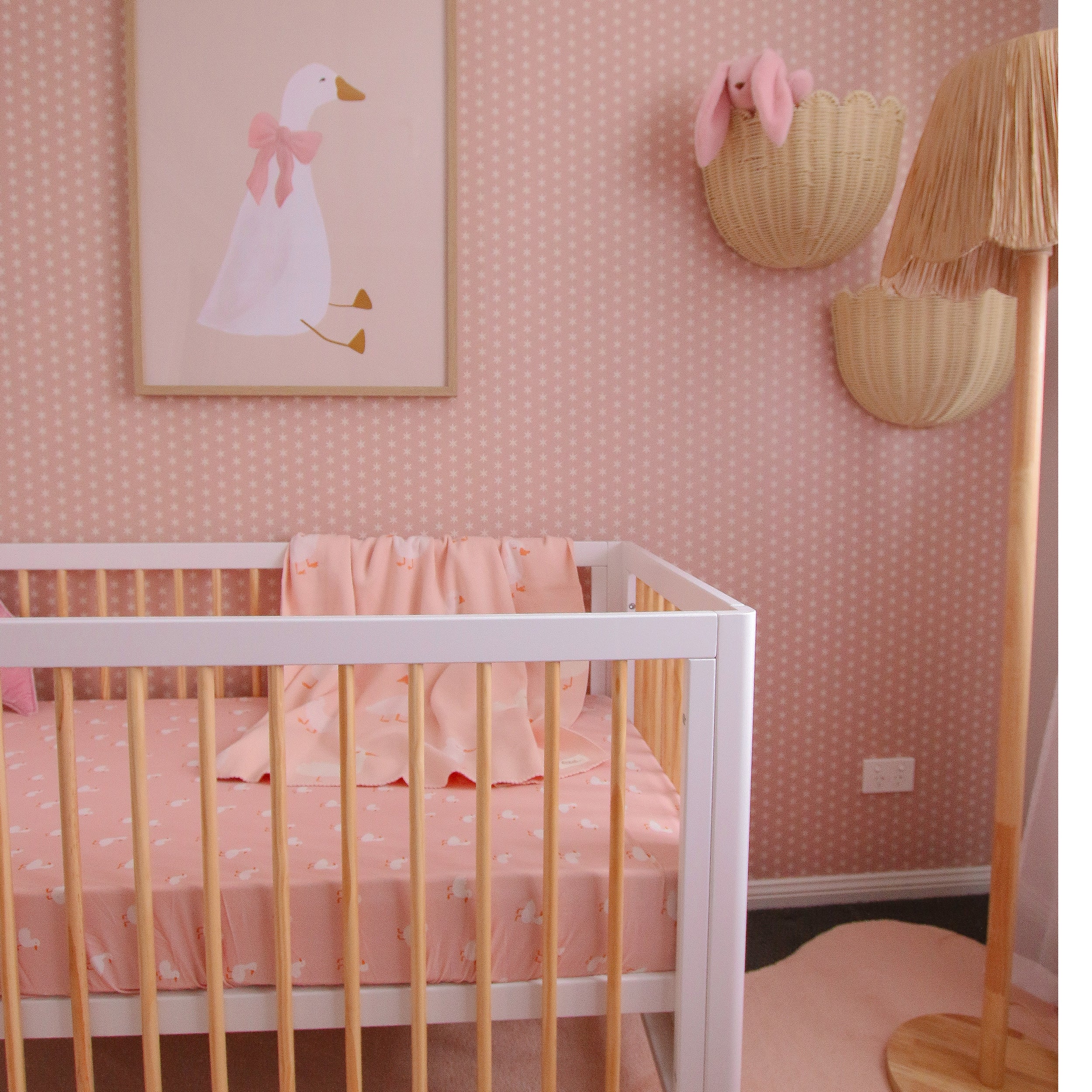 Pink Ducks Organic Fitted Cot Sheet