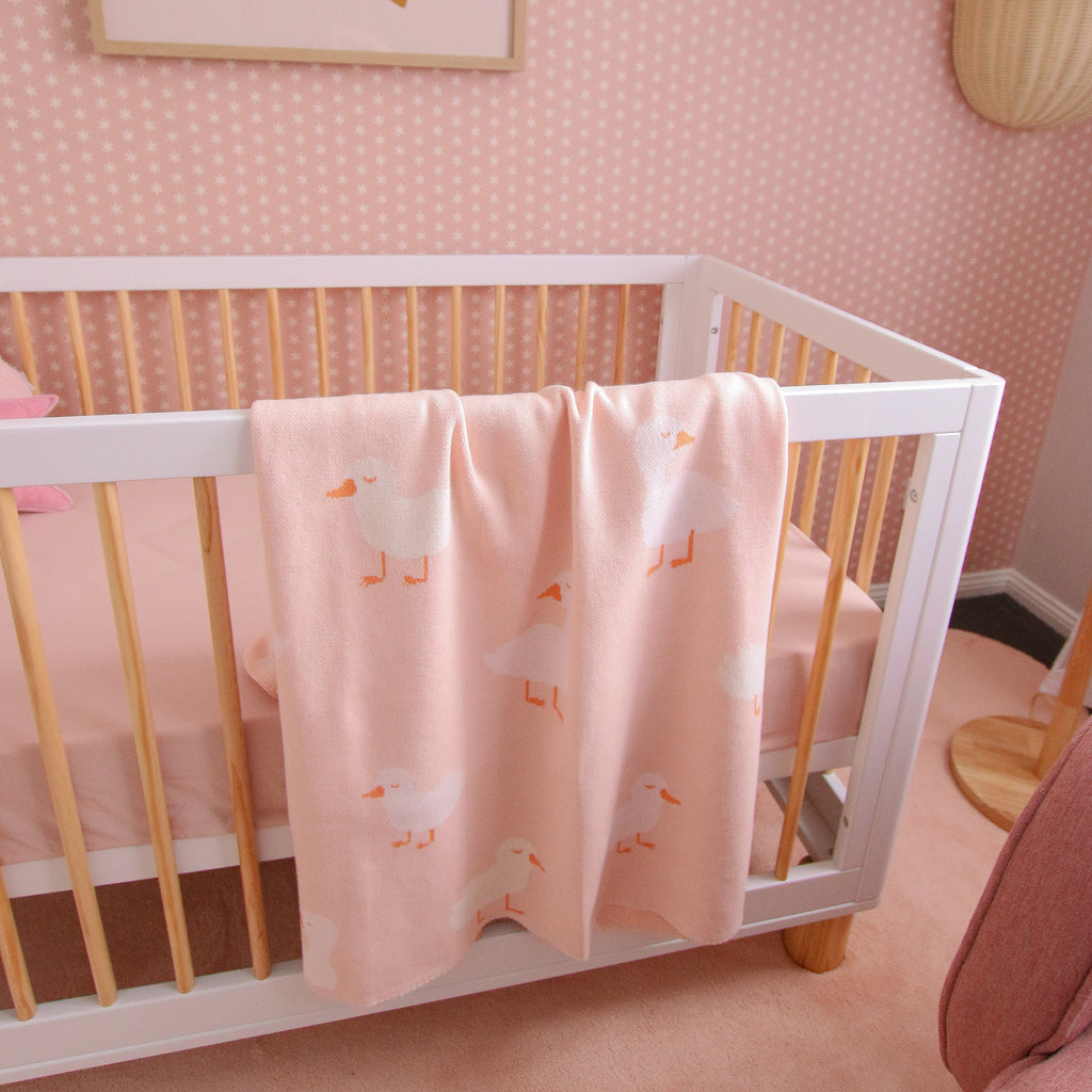 Pink Ducks Organic Fitted Cot Sheet
