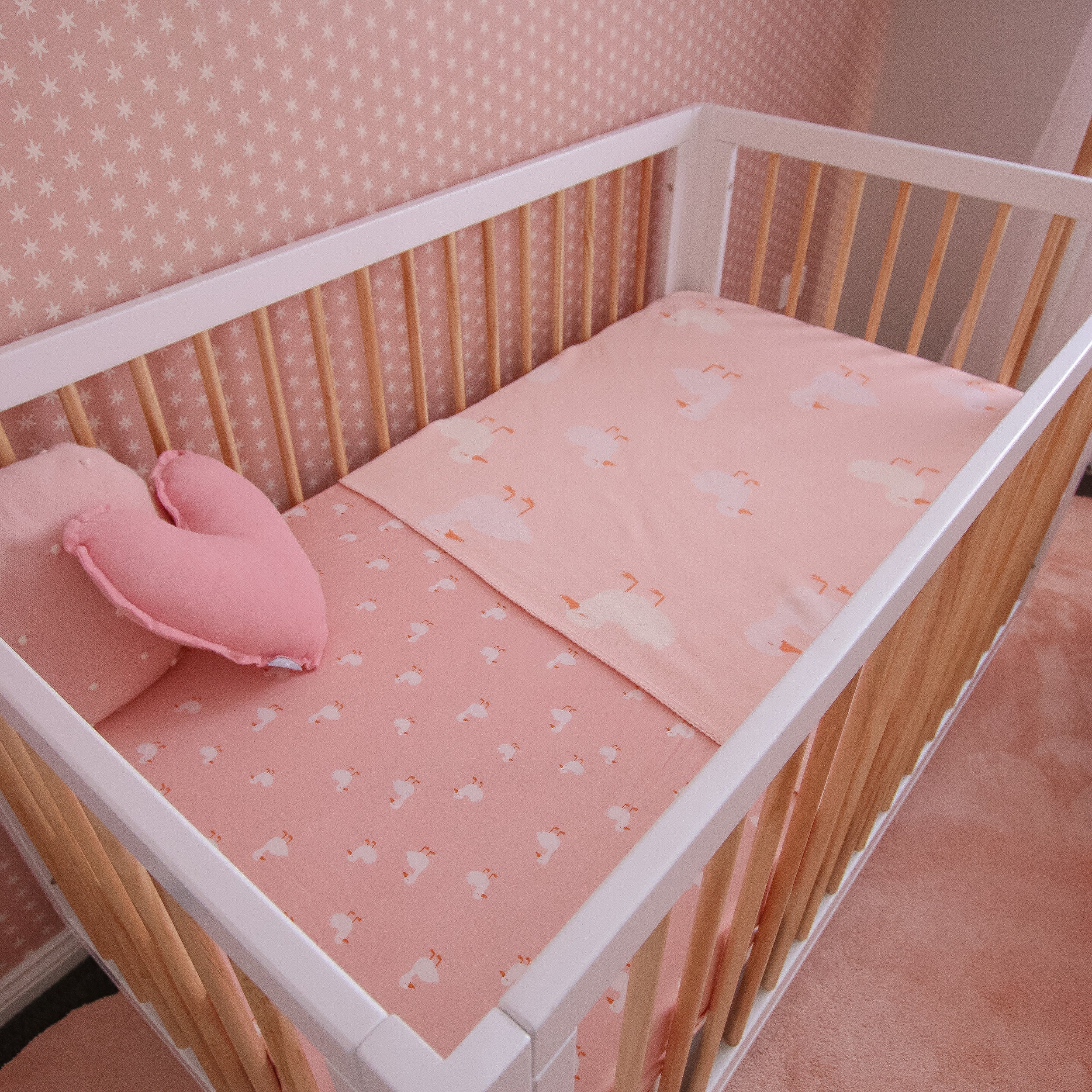 Pink Ducks Organic Fitted Cot Sheet