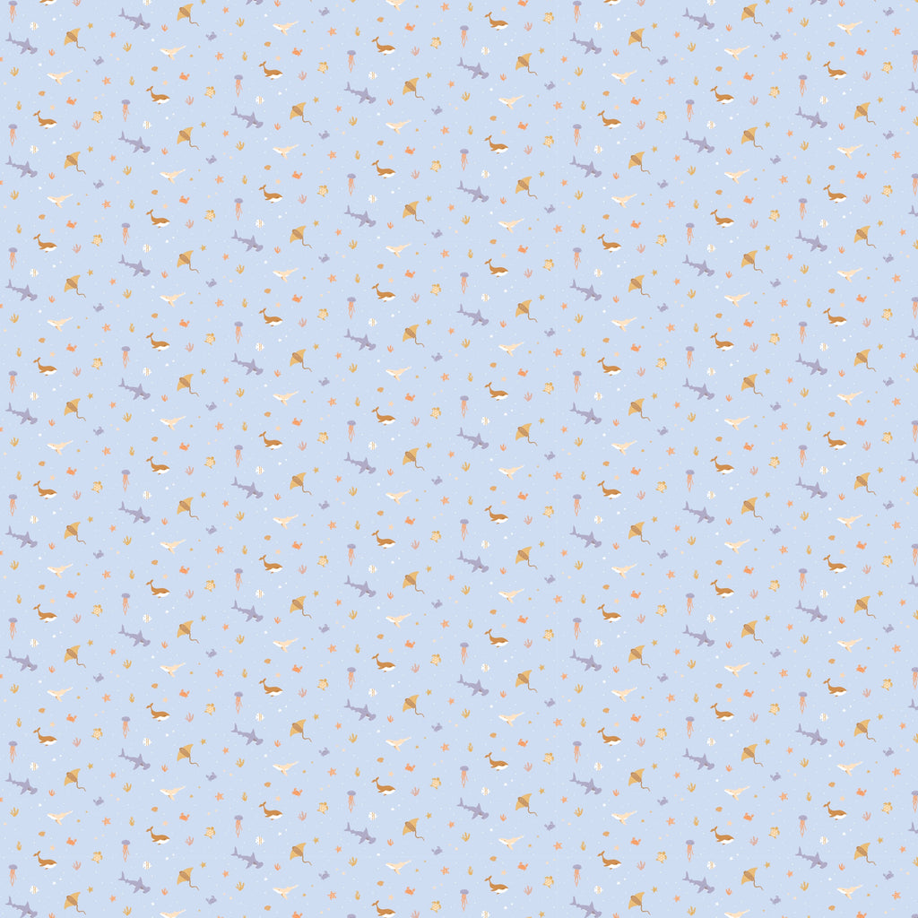 Ocean Creatures Sky Organic Fitted Cot Sheet - SECONDS