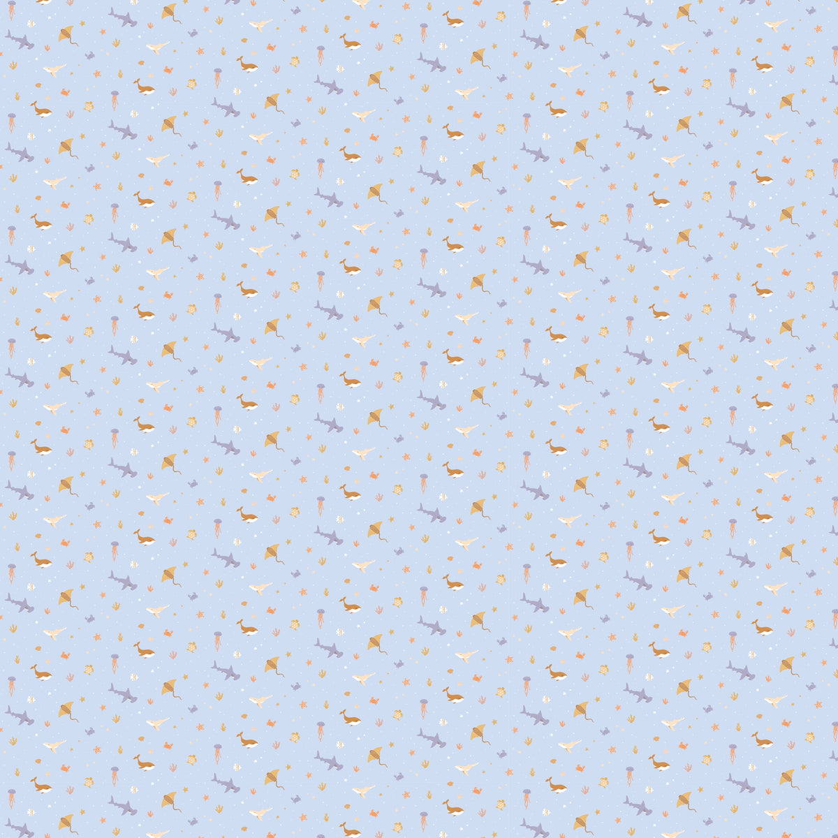 Ocean Creatures Sky Organic Fitted Cot Sheet - SECONDS