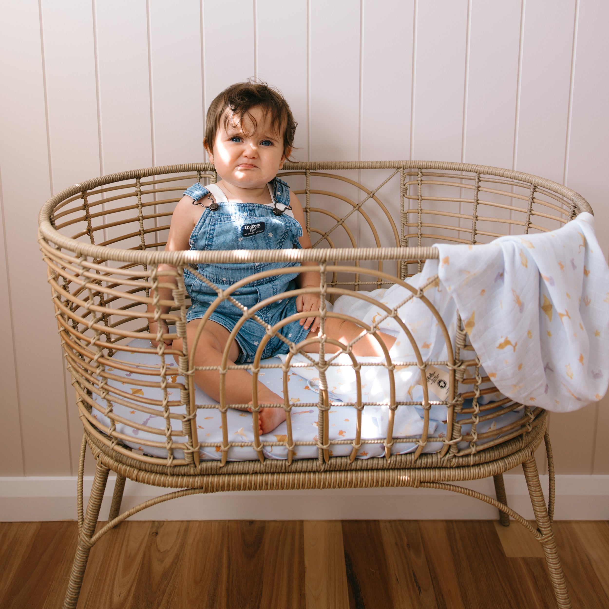 Ocean Creatures Sky Organic Fitted Bassinet Sheet/Change Pad Cover - SECONDS