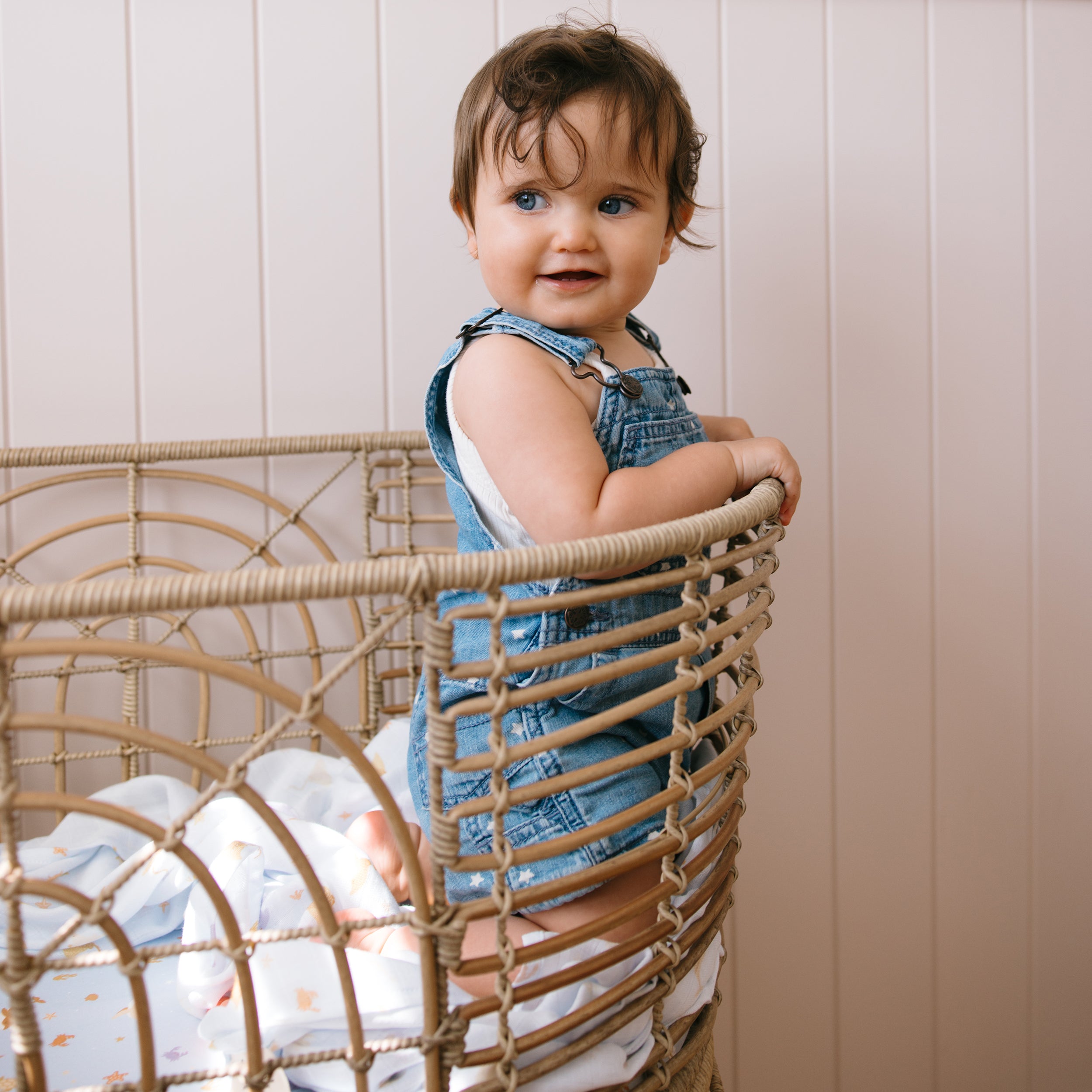 Ocean Creatures Sky Organic Fitted Bassinet Sheet/Change Pad Cover - SECONDS