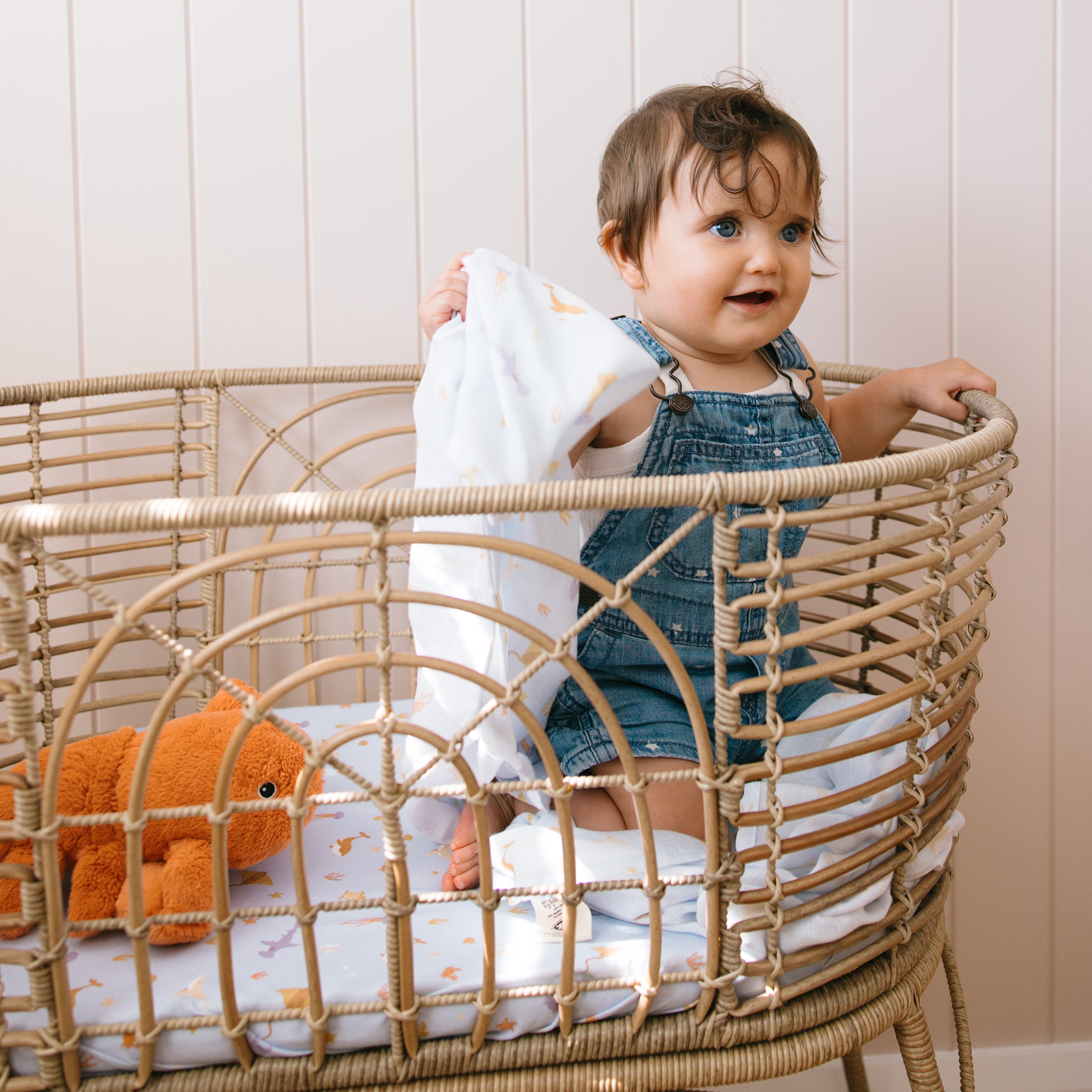 Ocean Creatures Sky Organic Fitted Bassinet Sheet/Change Pad Cover - SECONDS