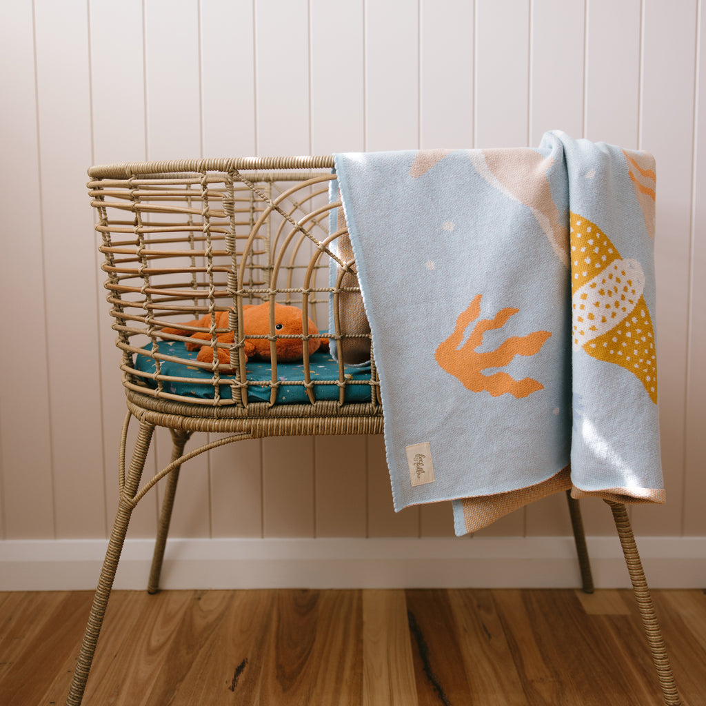 Ocean Creatures Marine Organic Fitted Bassinet Sheet/Change Pad Cover