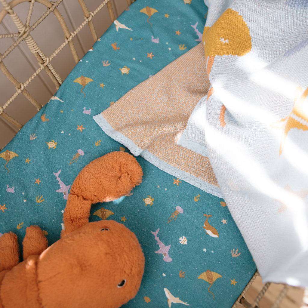 Ocean Creatures Marine Organic Fitted Bassinet Sheet/Change Pad Cover