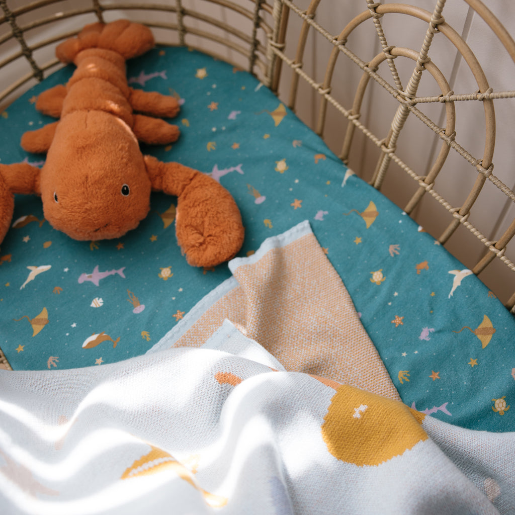 Ocean Creatures Marine Organic Fitted Bassinet Sheet/Change Pad Cover