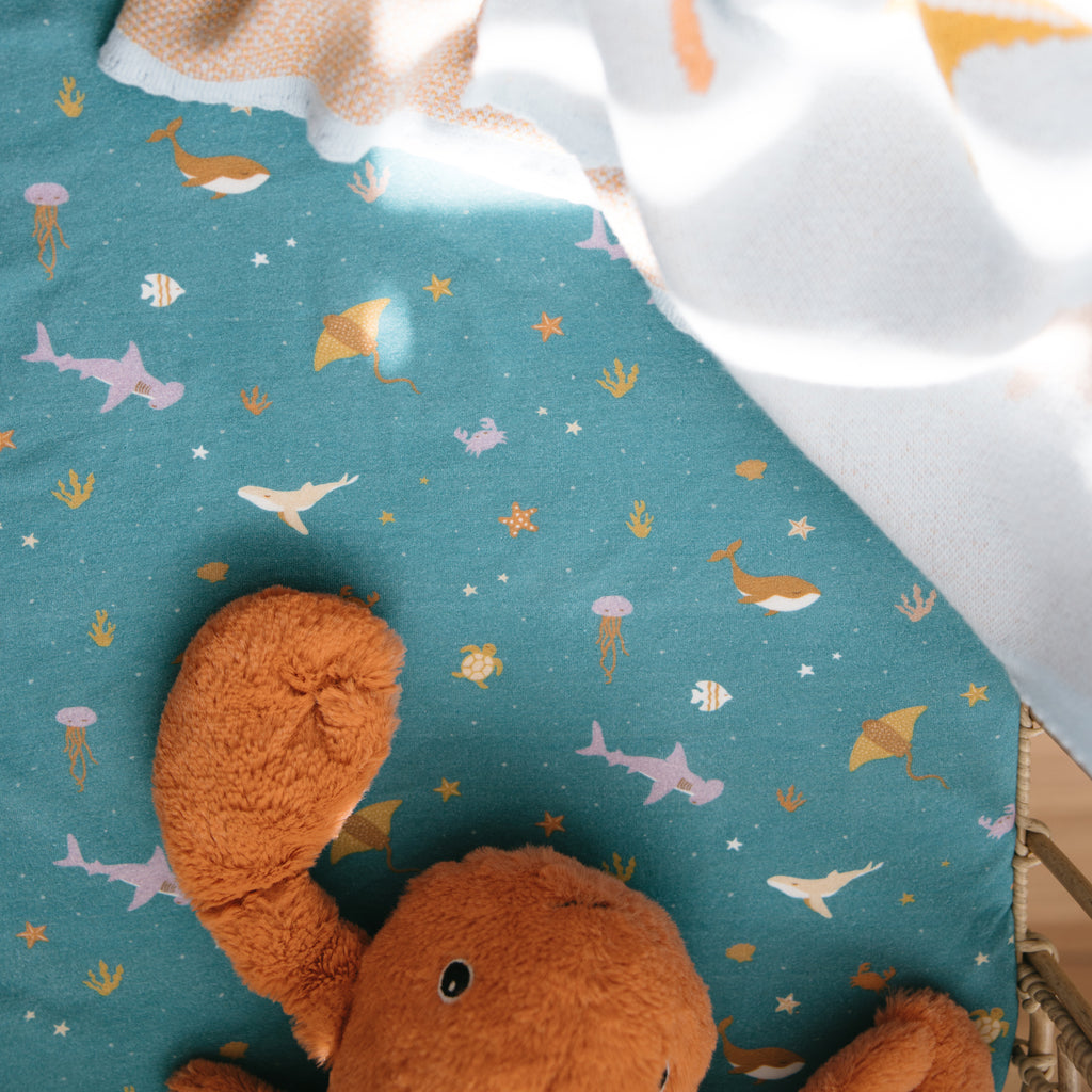 Ocean Creatures Marine Organic Fitted Bassinet Sheet/Change Pad Cover