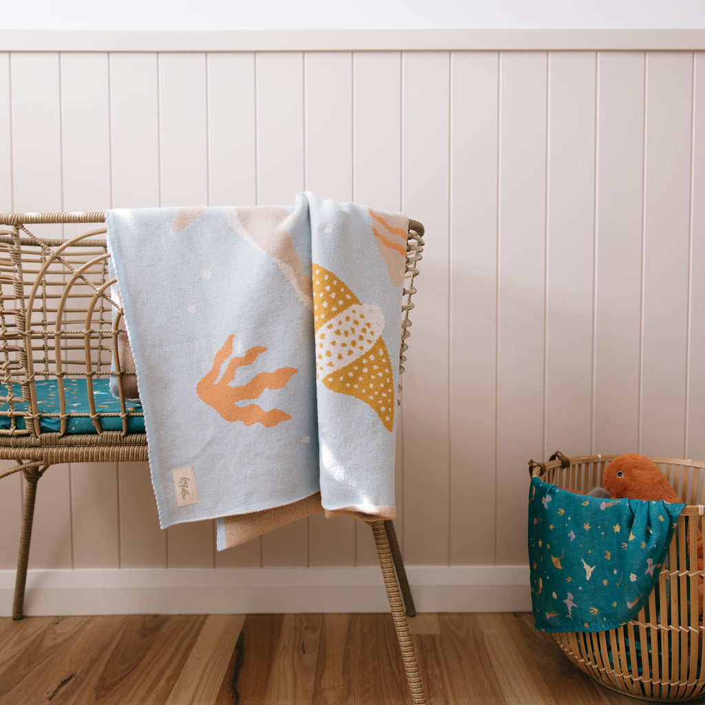 Ocean Creatures Marine Organic Fitted Bassinet Sheet/Change Pad Cover
