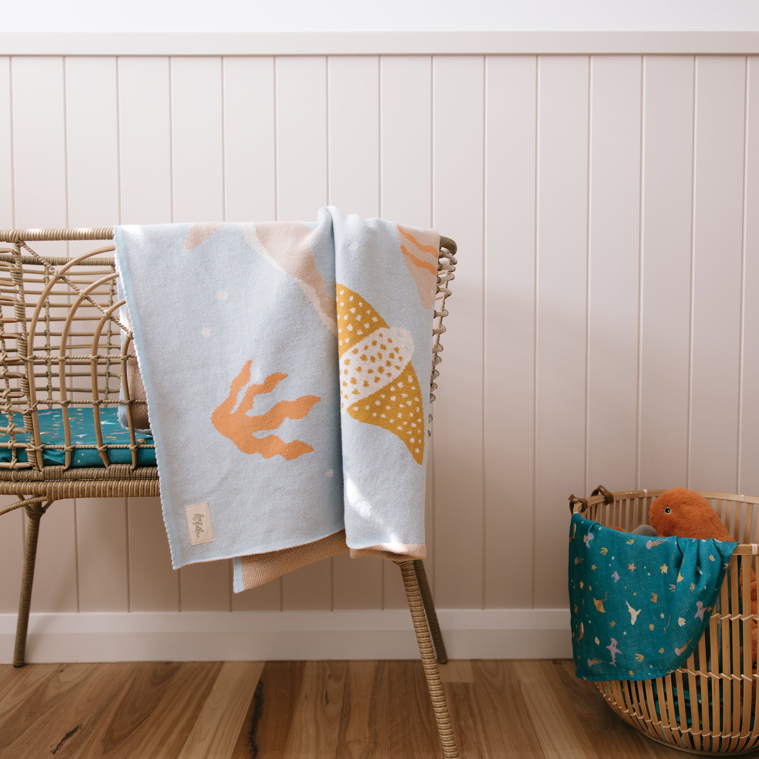 Ocean Creatures Marine Organic Fitted Bassinet Sheet/Change Pad Cover