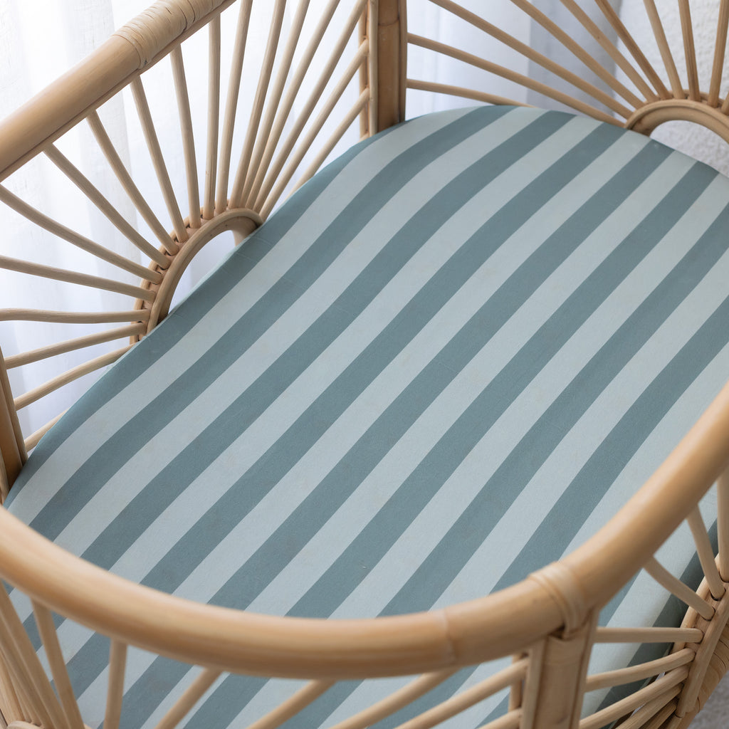 Sage Stripe Organic Fitted Bassinet Sheet/Change Pad Cover
