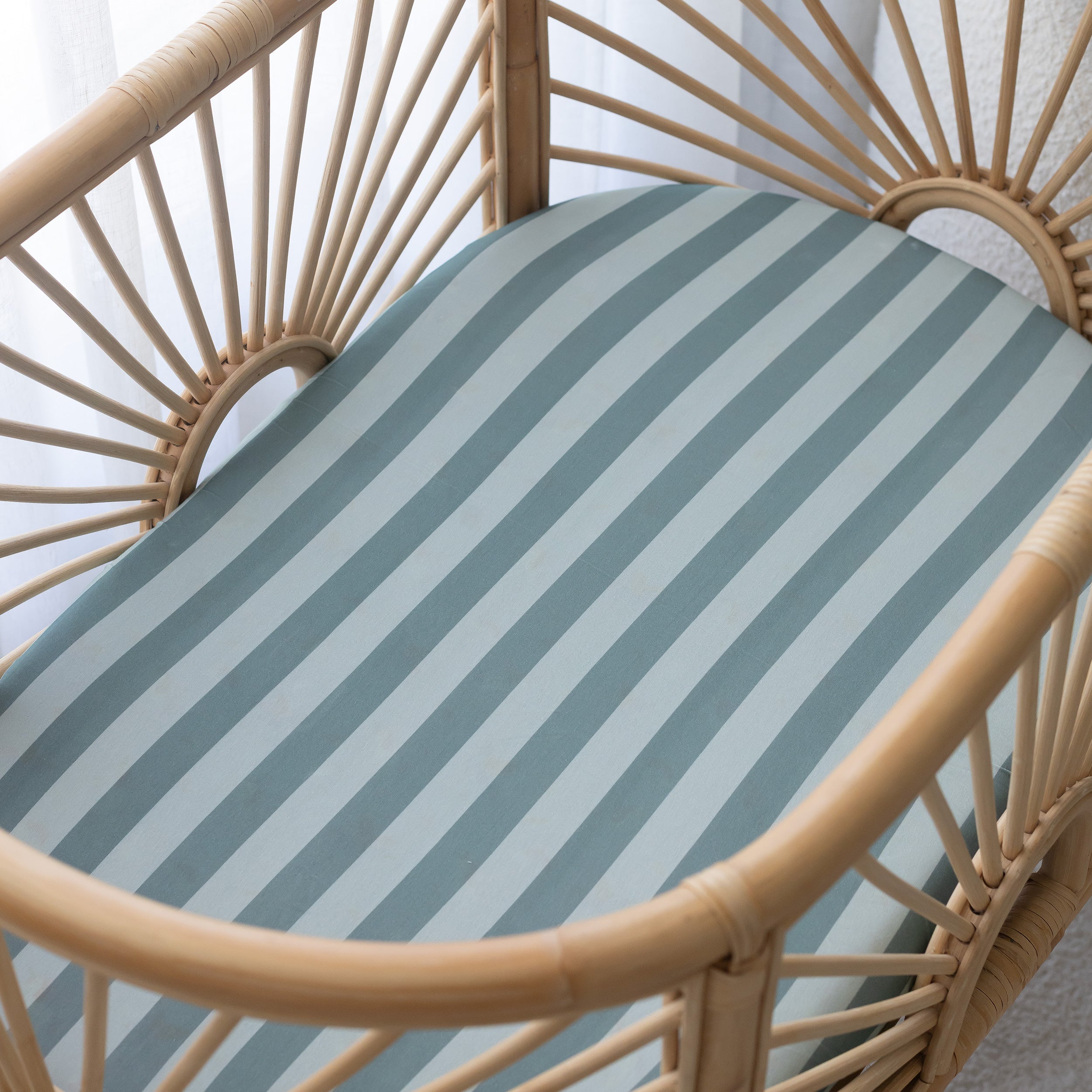 Sage Stripe Organic Fitted Bassinet Sheet/Change Pad Cover