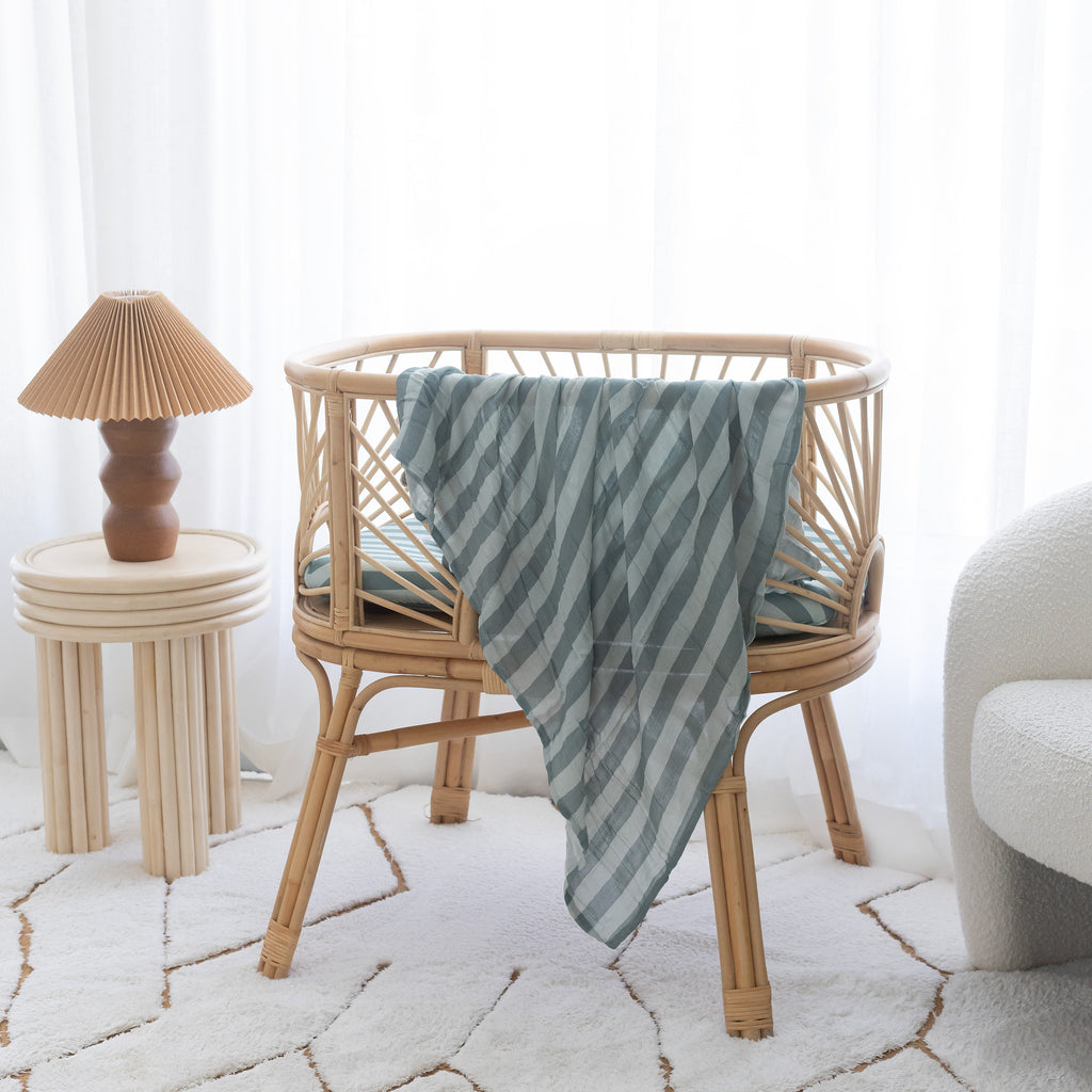 Sage Stripe Organic Muslin Wrap Swaddle