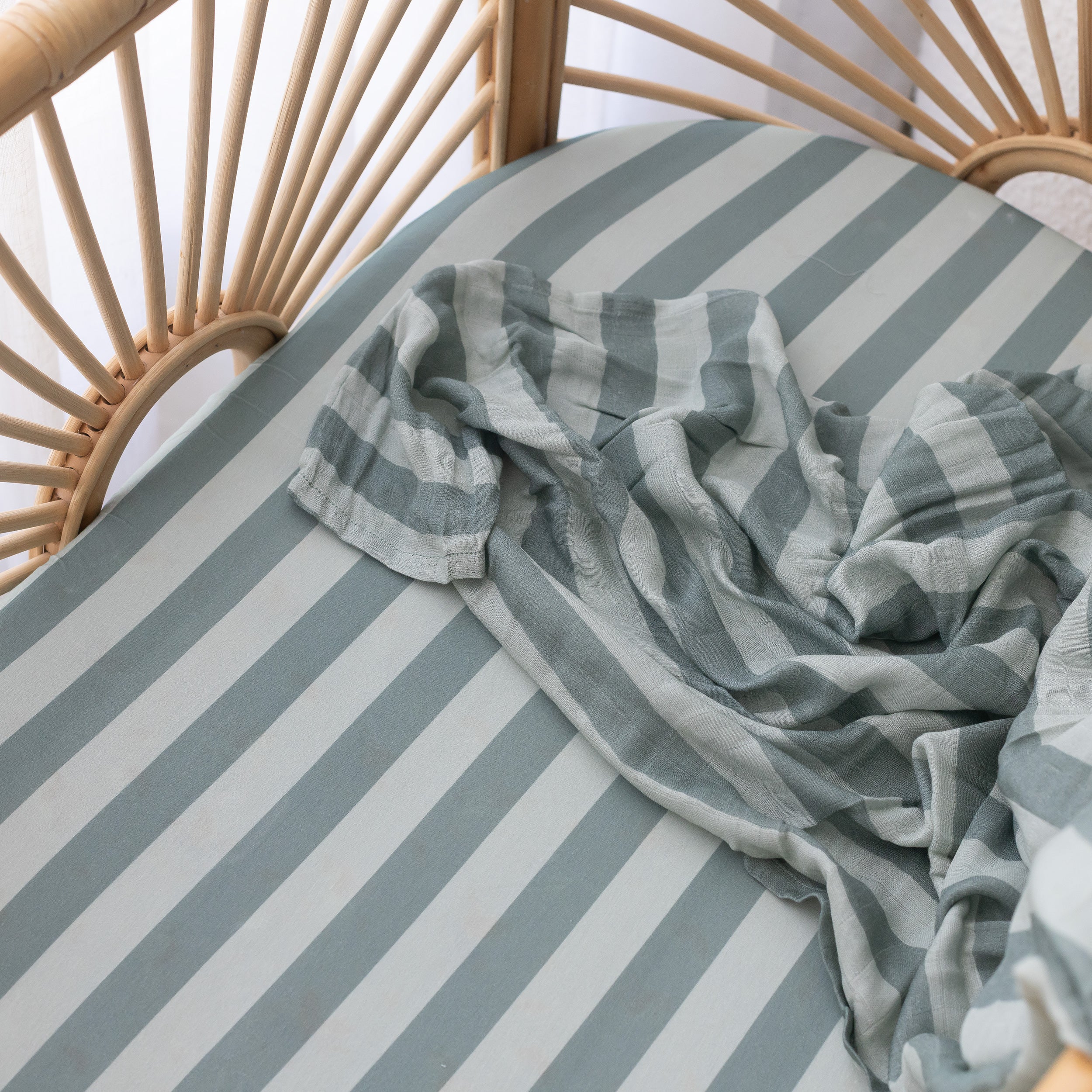 Sage Stripe Organic Fitted Bassinet Sheet/Change Pad Cover