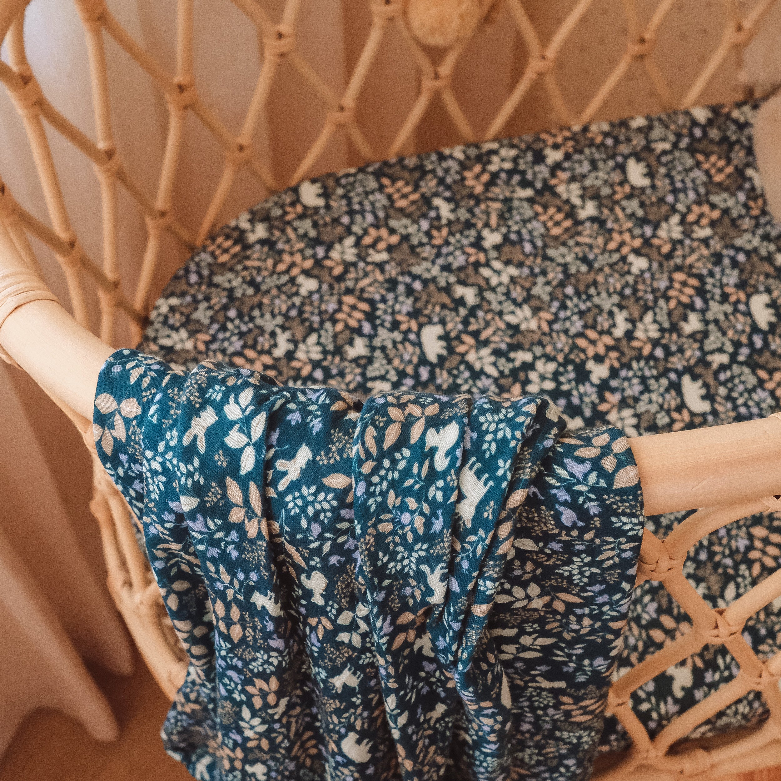 Forest Friends Midnight Organic Muslin Wrap Swaddle