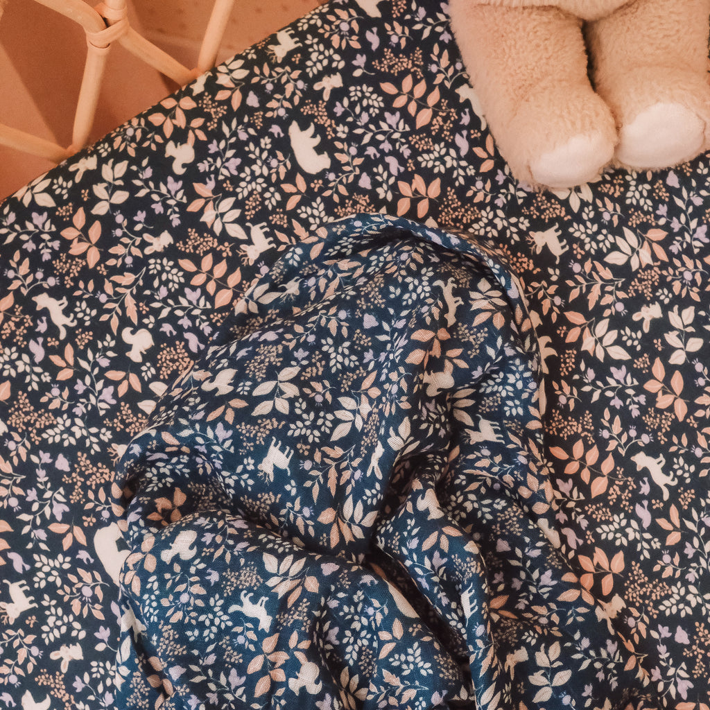 Forest Friends Midnight Organic Muslin Wrap Swaddle