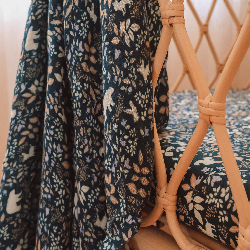 Forest Friends Midnight Organic Muslin Wrap Swaddle
