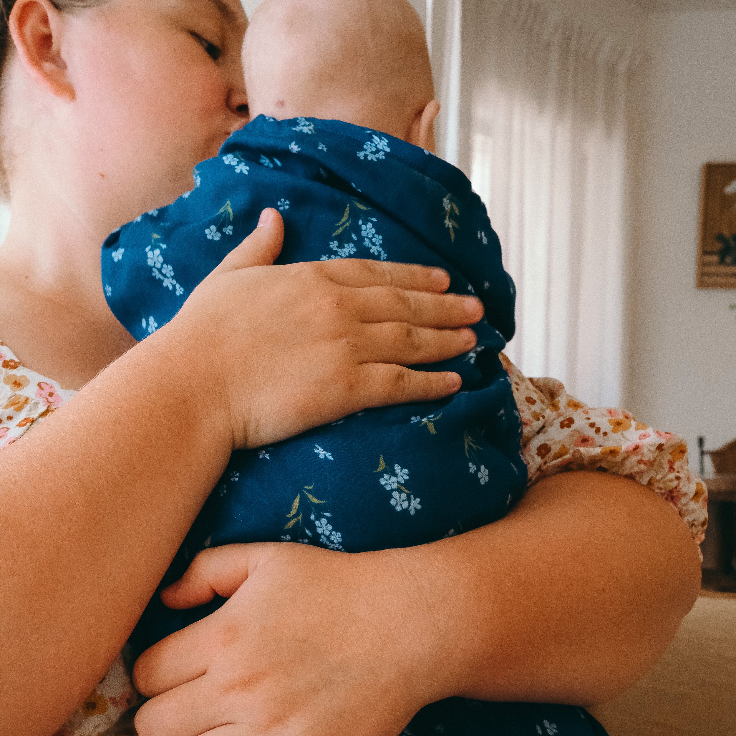 Forget-Me-Not Navy Organic Muslin Wrap Swaddle - LOW STOCK