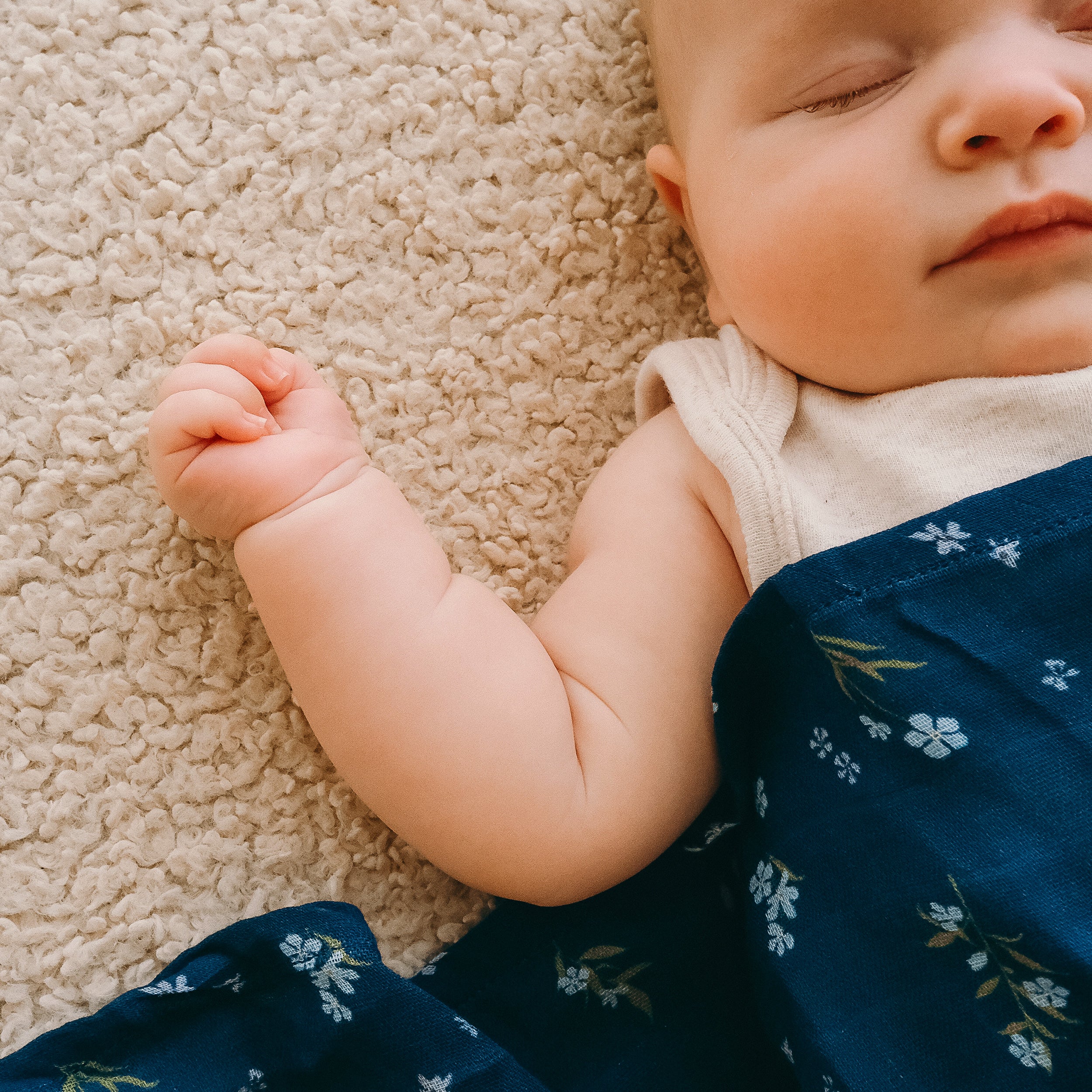 Forget-Me-Not Navy Organic Muslin Wrap Swaddle - LOW STOCK