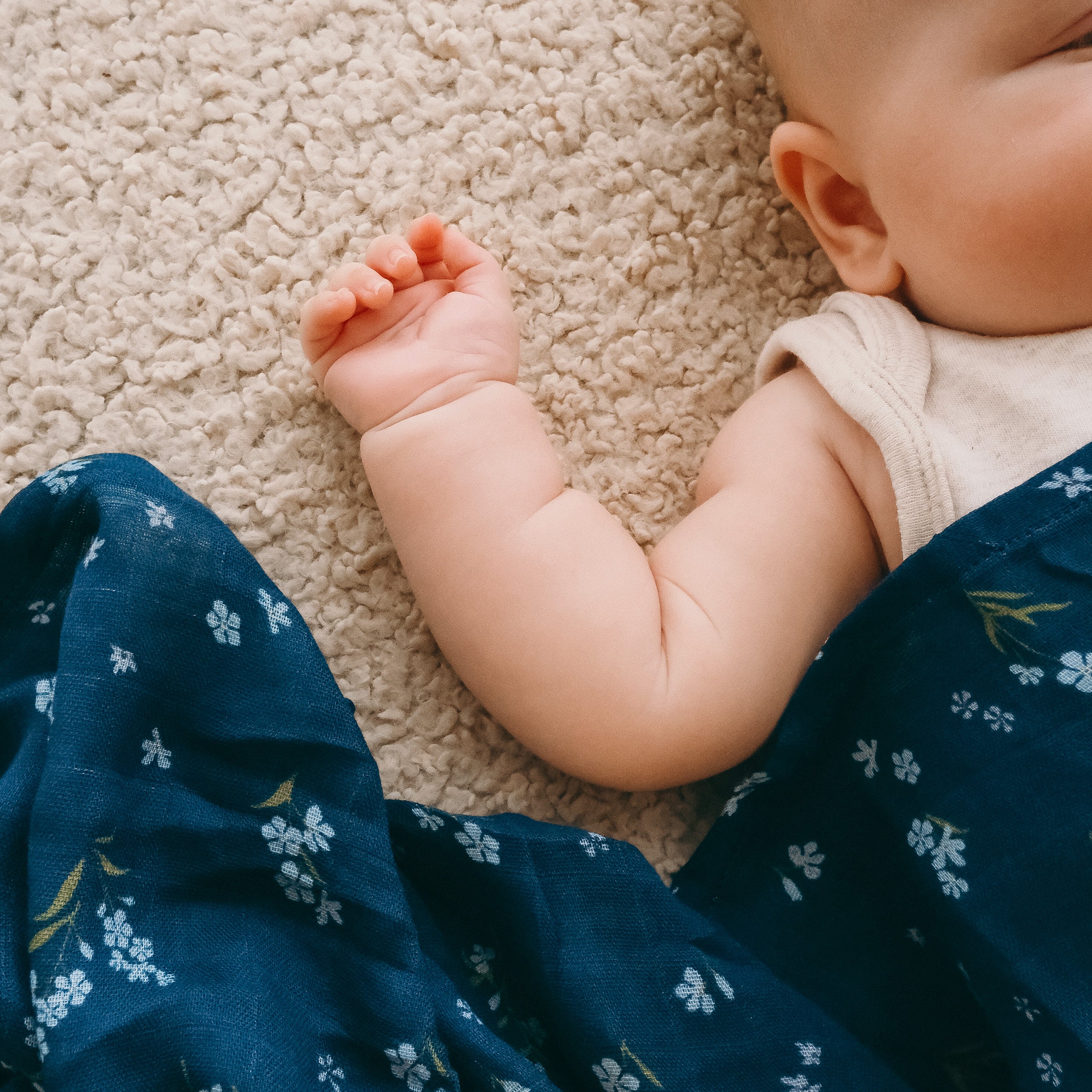 Forget-Me-Not Navy Organic Muslin Wrap Swaddle - LOW STOCK