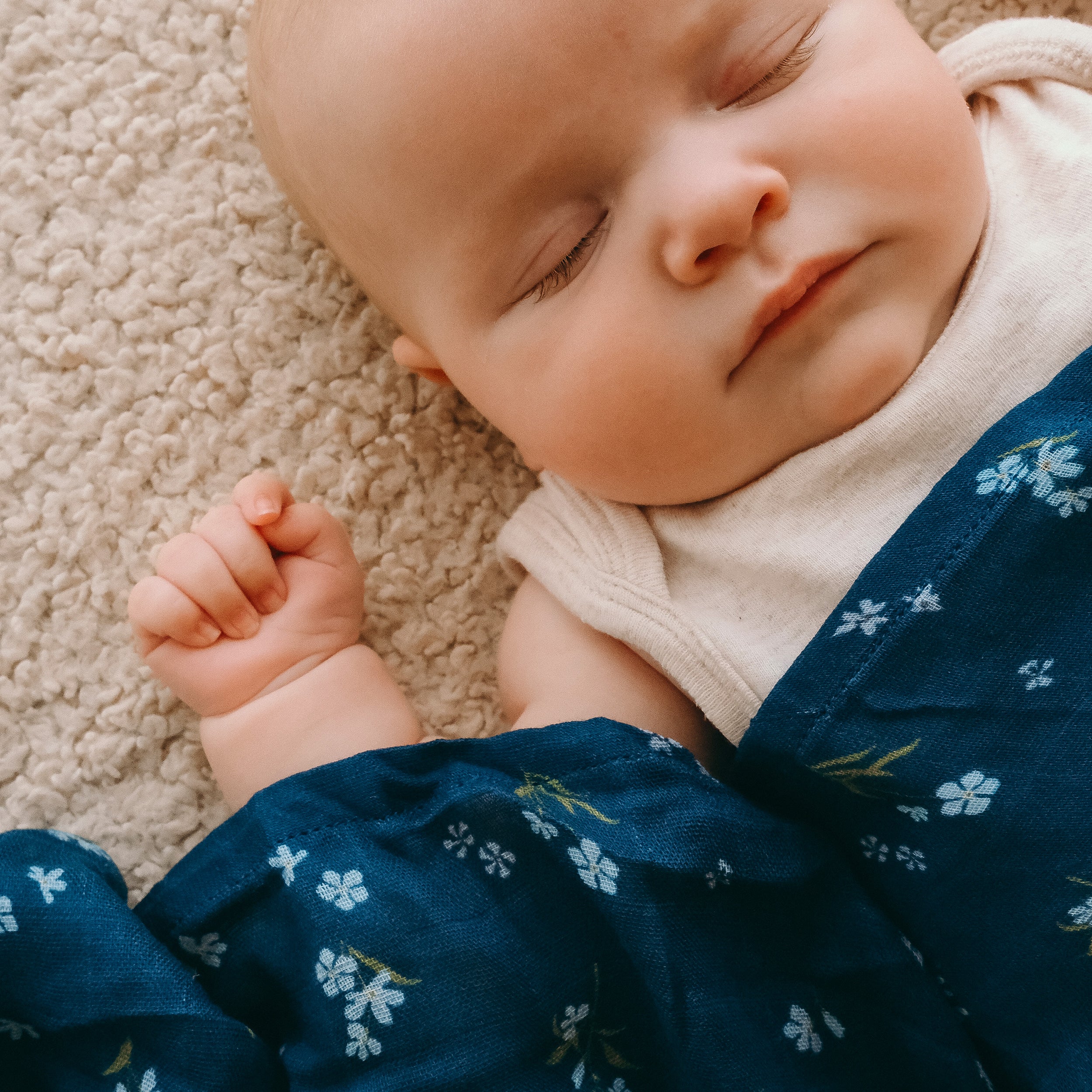 Forget-Me-Not Navy Organic Muslin Wrap Swaddle - LOW STOCK