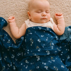 Forget-Me-Not Navy Organic Muslin Wrap Swaddle - LOW STOCK
