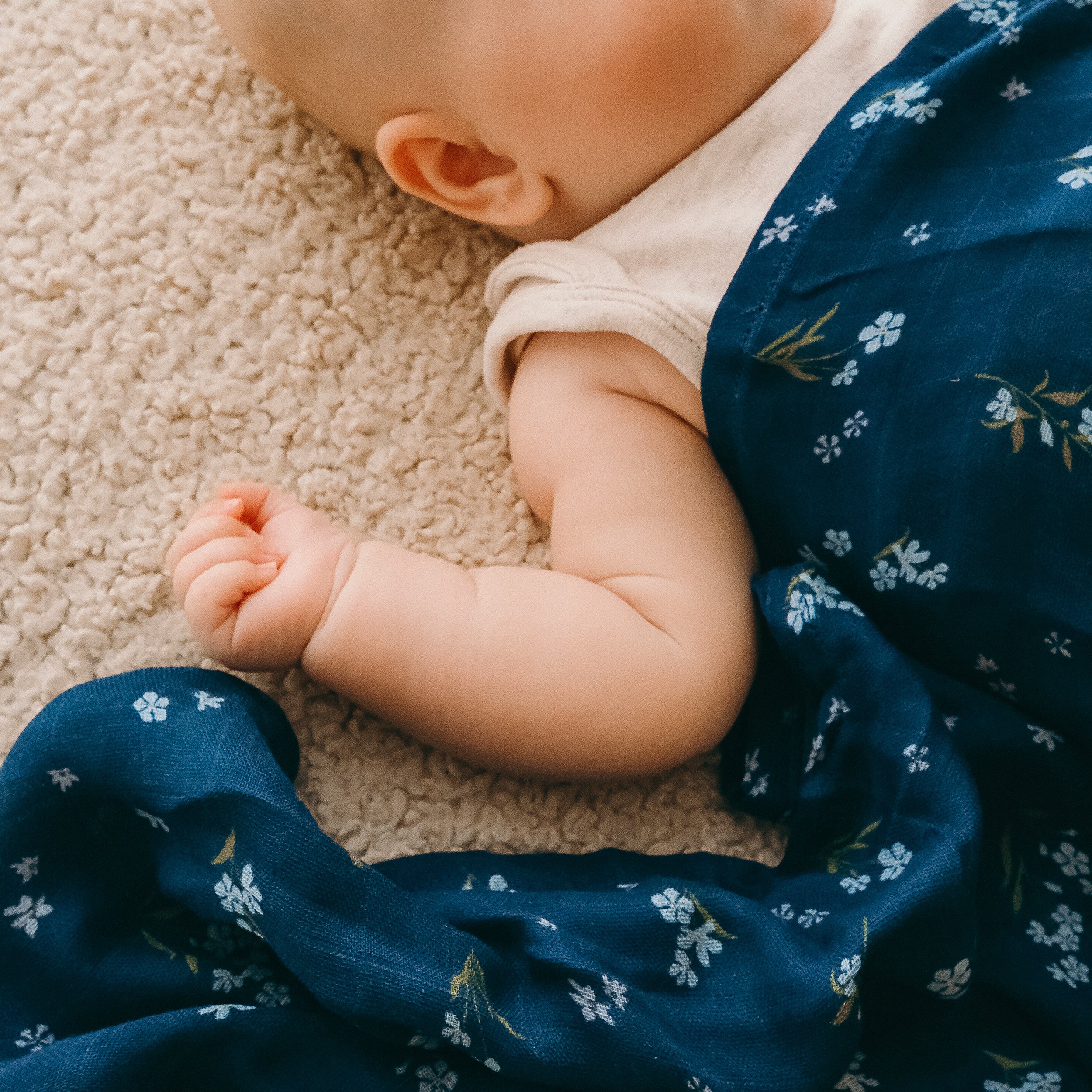 Forget-Me-Not Navy Organic Muslin Wrap Swaddle - LOW STOCK