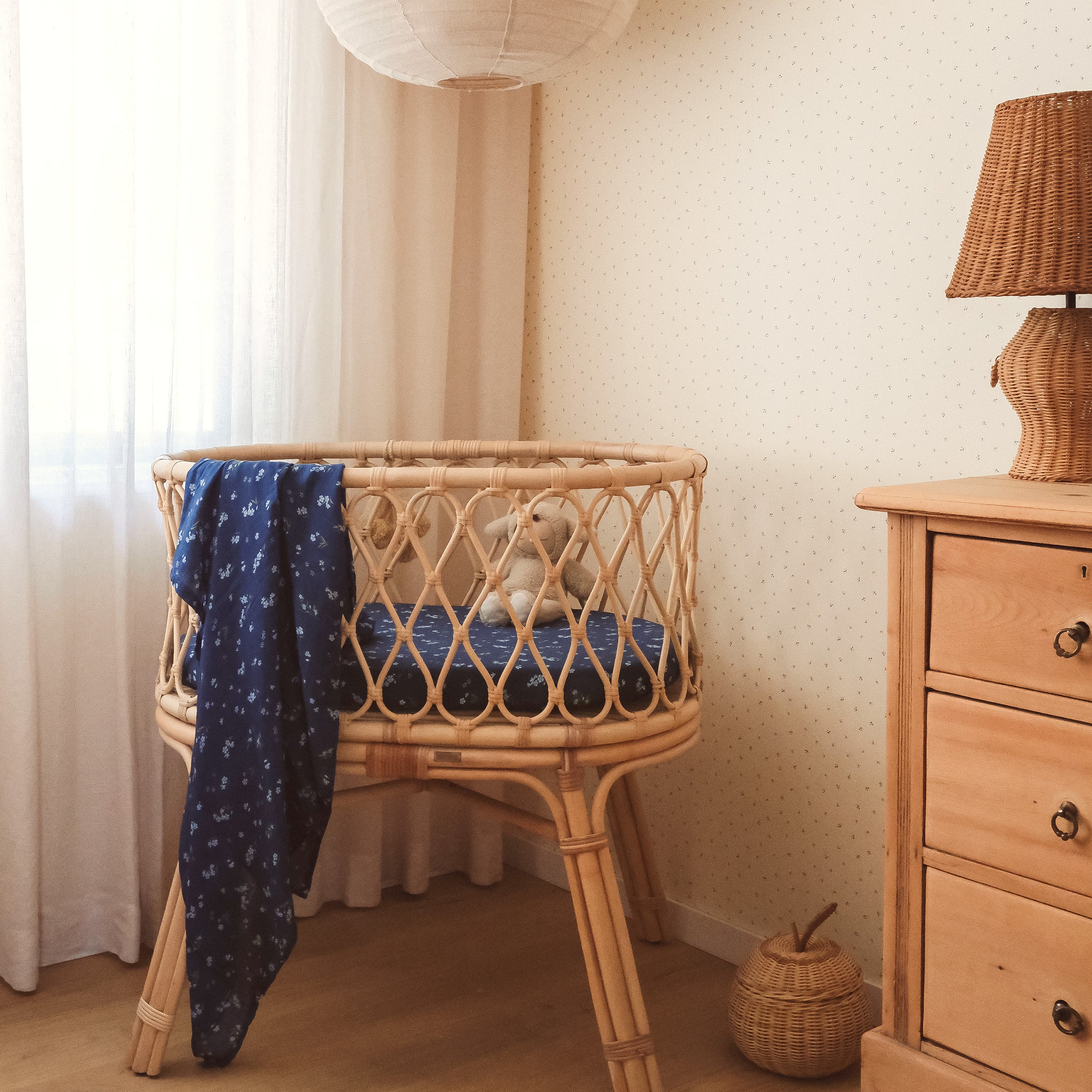 Forget-Me-Not Navy Organic Muslin Wrap Swaddle - LOW STOCK