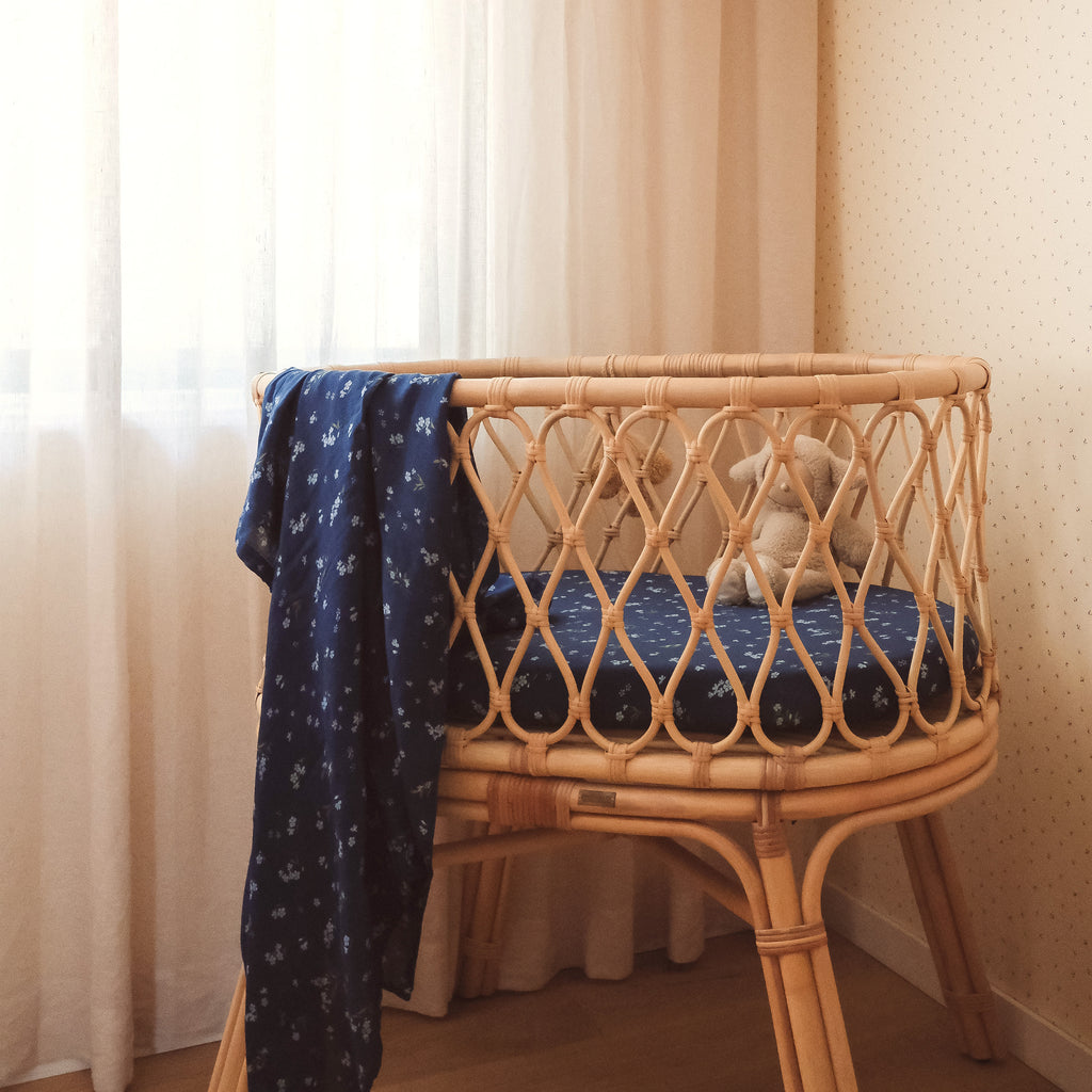 Forget-Me-Not Navy Organic Muslin Wrap Swaddle - LOW STOCK