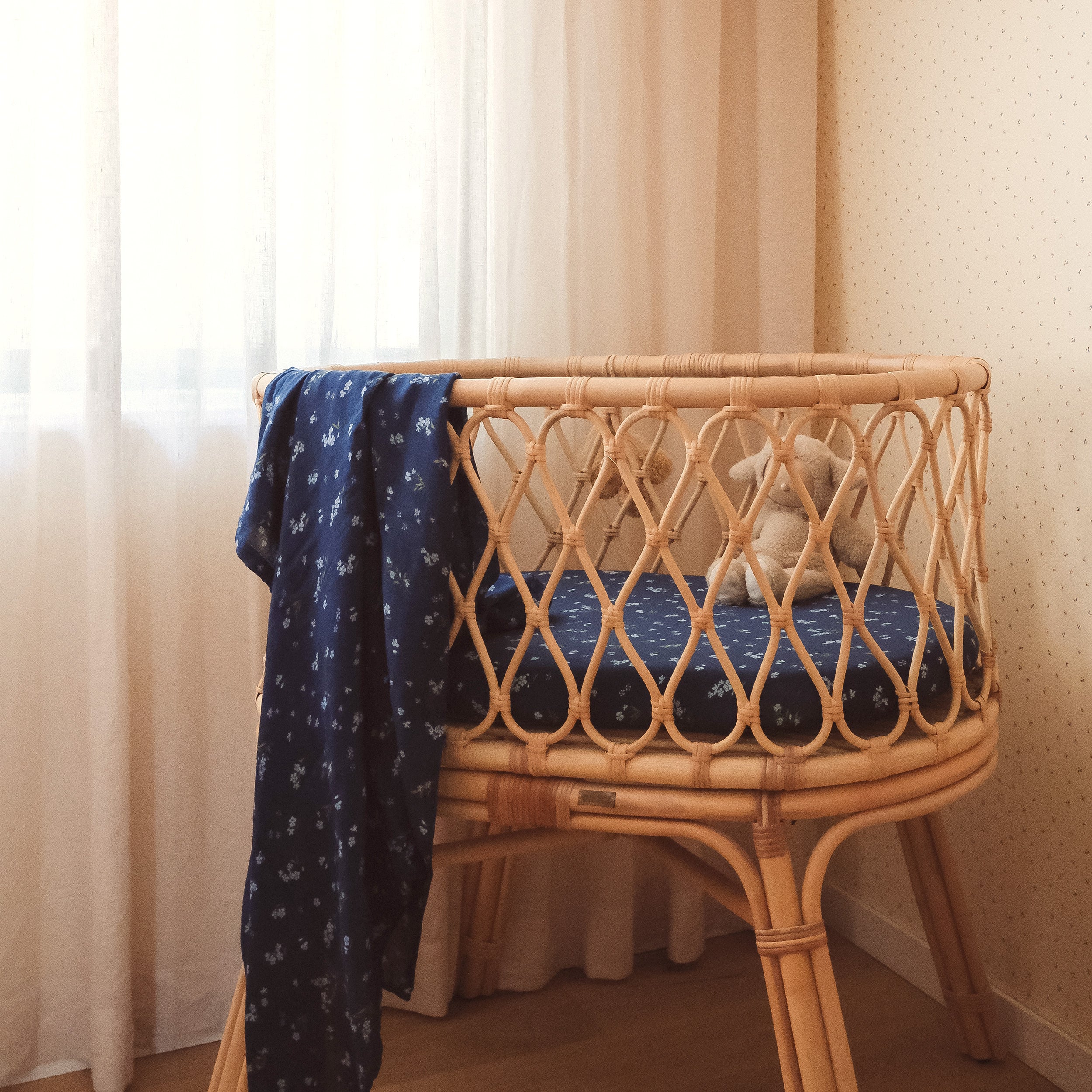 Forget-Me-Not Navy Organic Muslin Wrap Swaddle - LOW STOCK