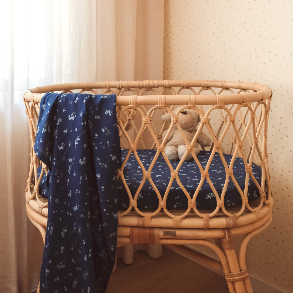 Forget-Me-Not Navy Organic Muslin Wrap Swaddle - LOW STOCK