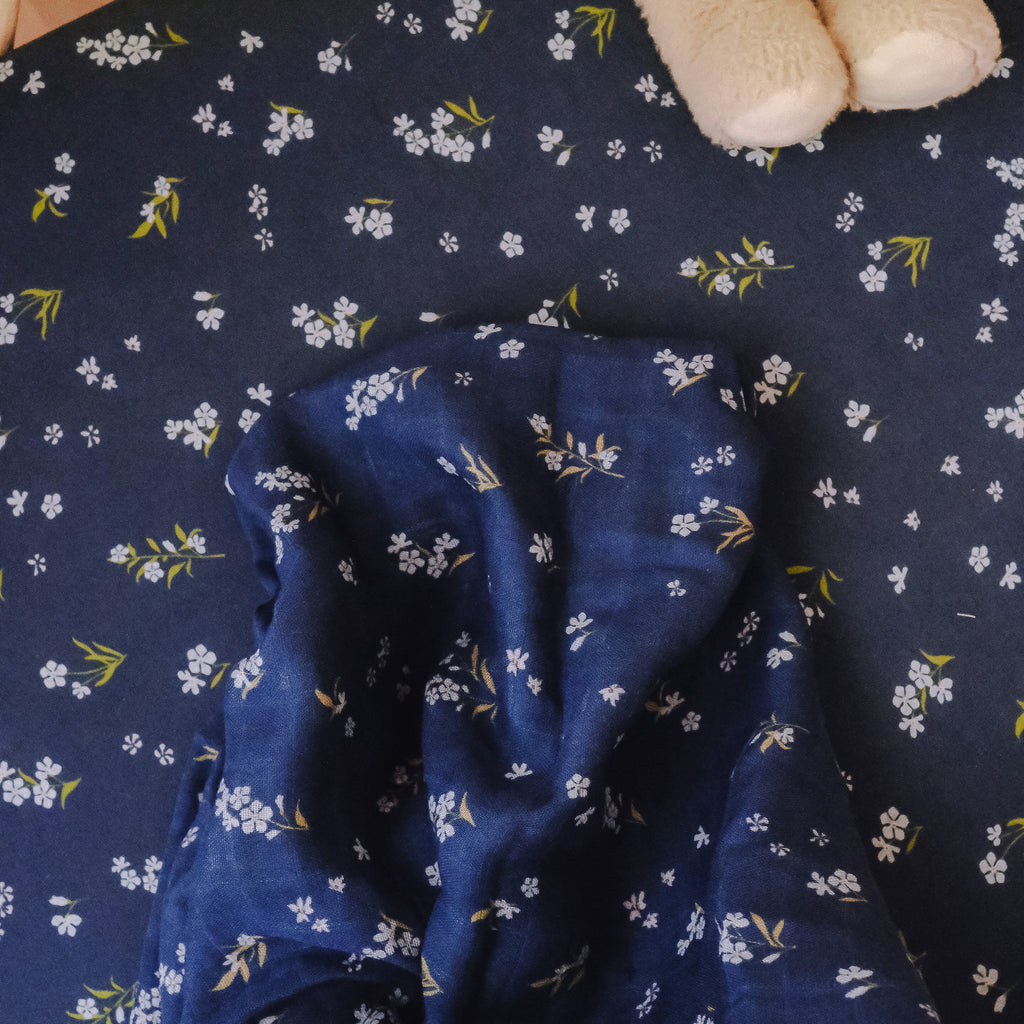Forget-Me-Not Navy Organic Fitted Bassinet Sheet/Change Pad Cover