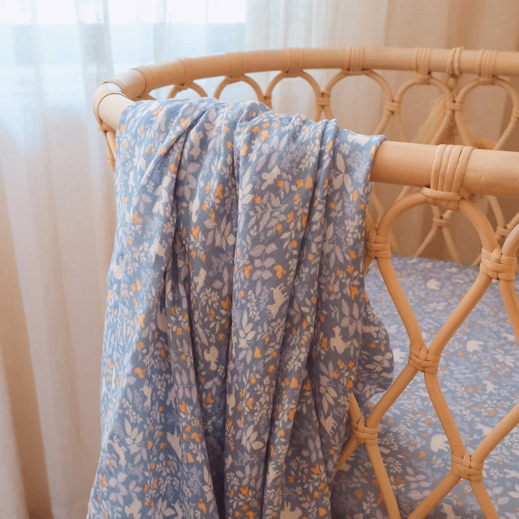 Forest Friends Cornflower Organic Muslin Wrap Swaddle - PRE-ORDER (ARRIVING APRIL)