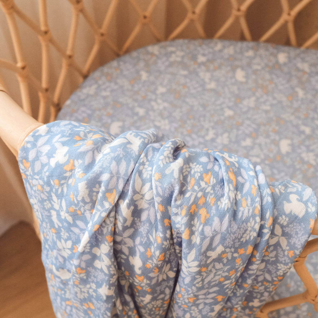 Forest Friends Cornflower Organic Fitted Bassinet Sheet/Change Pad Cover
