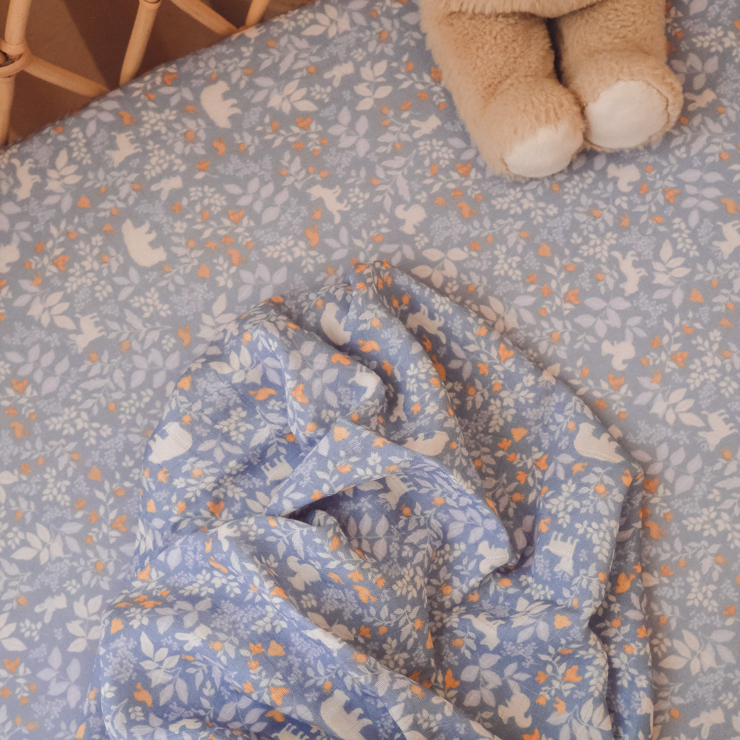 Forest Friends Cornflower Organic Fitted Bassinet Sheet/Change Pad Cover