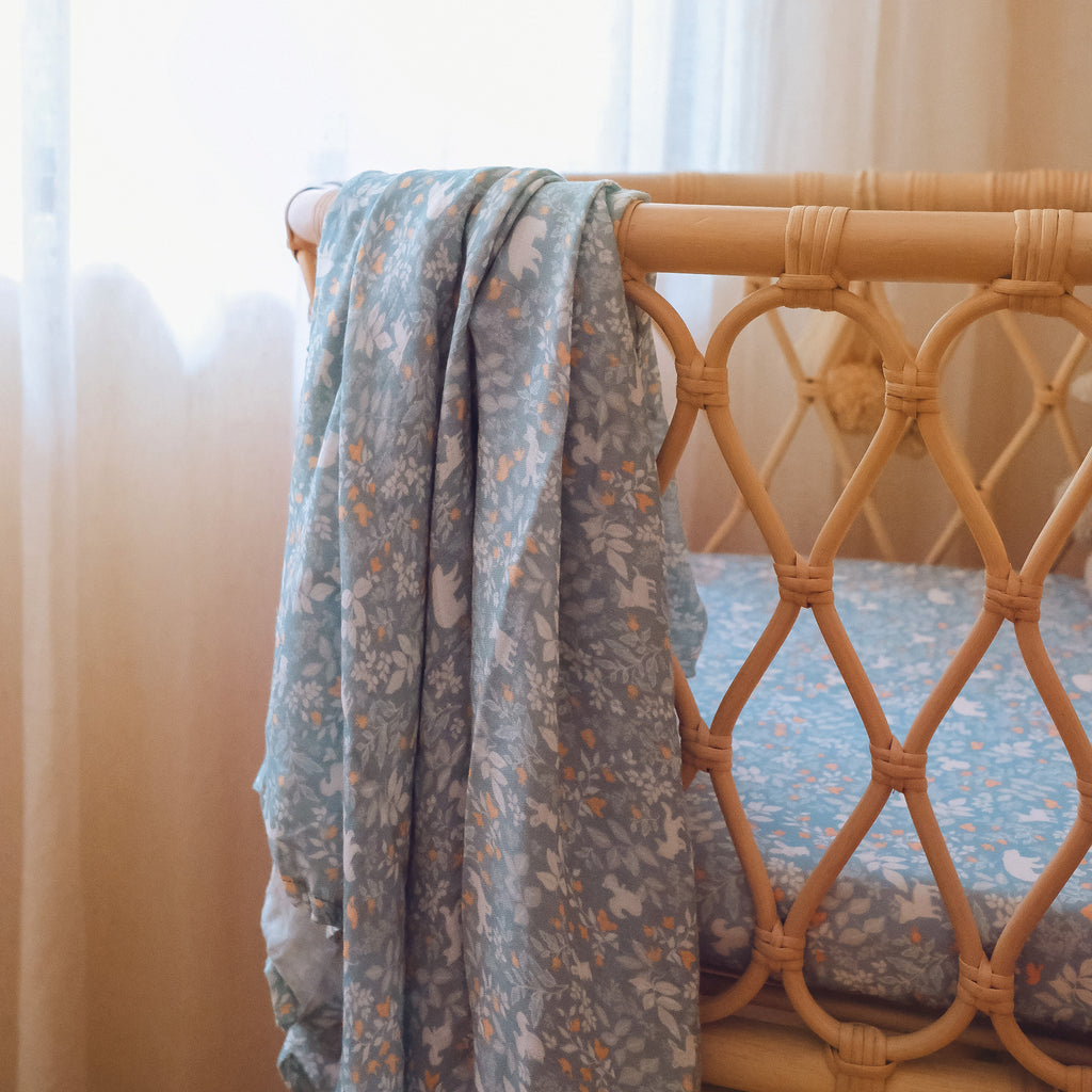 Forest Friends Cornflower Organic Muslin Wrap Swaddle - PRE-ORDER (ARRIVING APRIL)