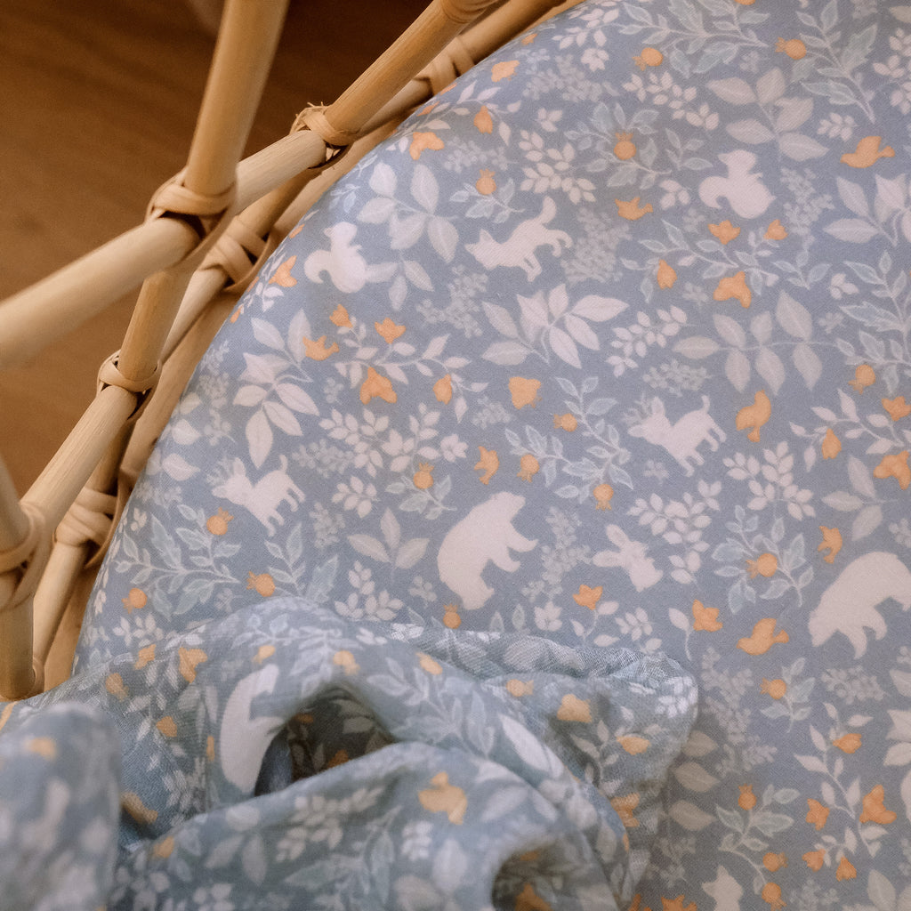 Forest Friends Cornflower Organic Muslin Wrap Swaddle - PRE-ORDER (ARRIVING APRIL)