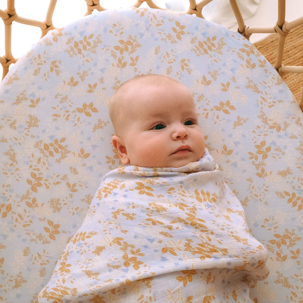 Delphinium Organic Fitted Bassinet Sheet/Change Pad Cover