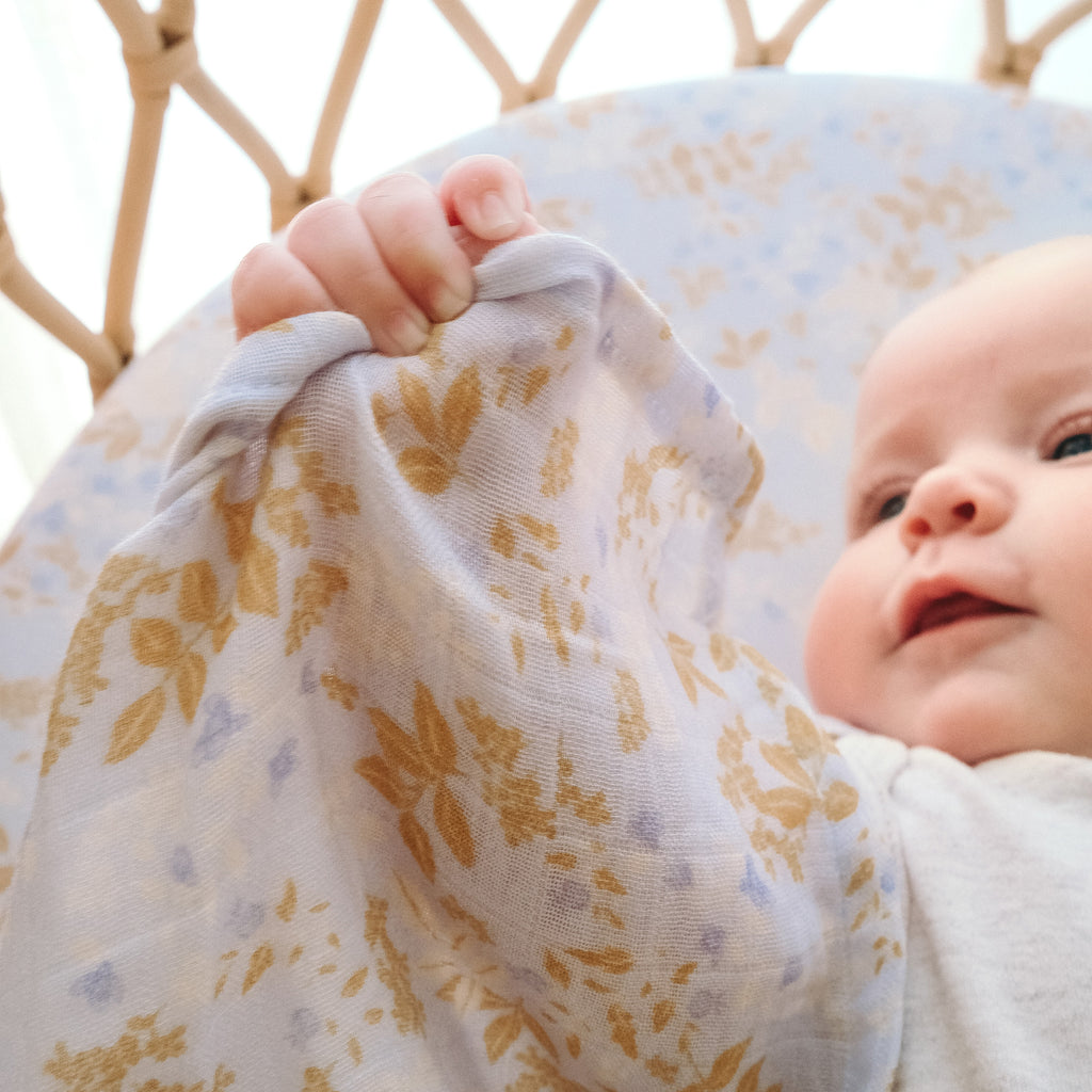 Delphinium Organic Fitted Bassinet Sheet/Change Pad Cover