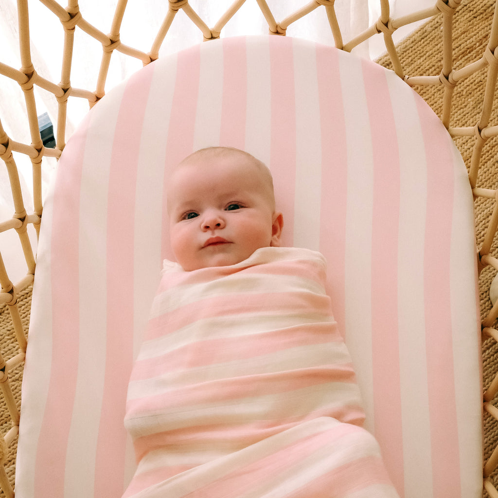Petal Stripe Organic Fitted Bassinet Sheet/Change Pad Cover