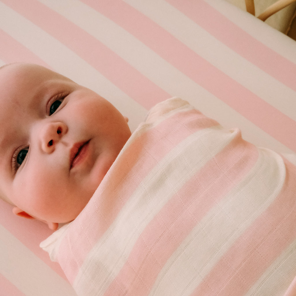 Petal Stripe Organic Fitted Bassinet Sheet/Change Pad Cover