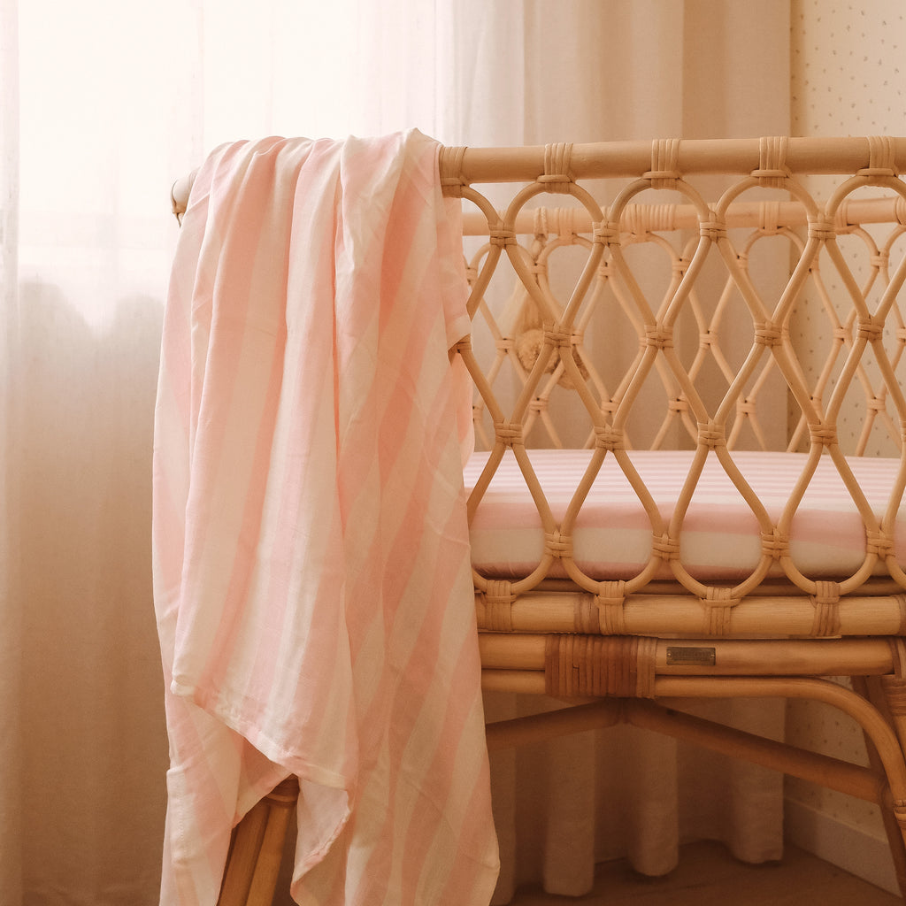 Petal Stripe Organic Fitted Bassinet Sheet/Change Pad Cover