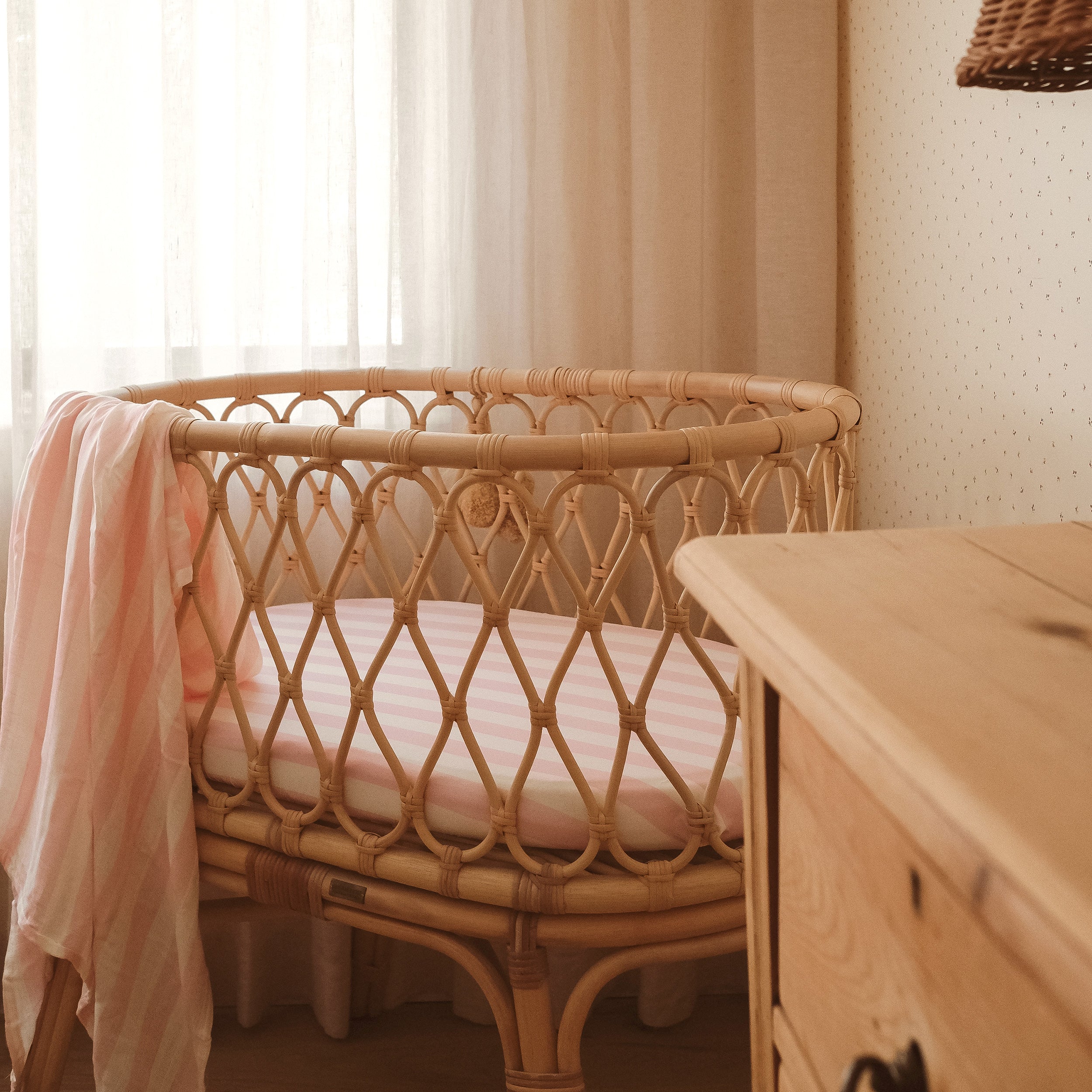 Petal Stripe Organic Fitted Bassinet Sheet/Change Pad Cover