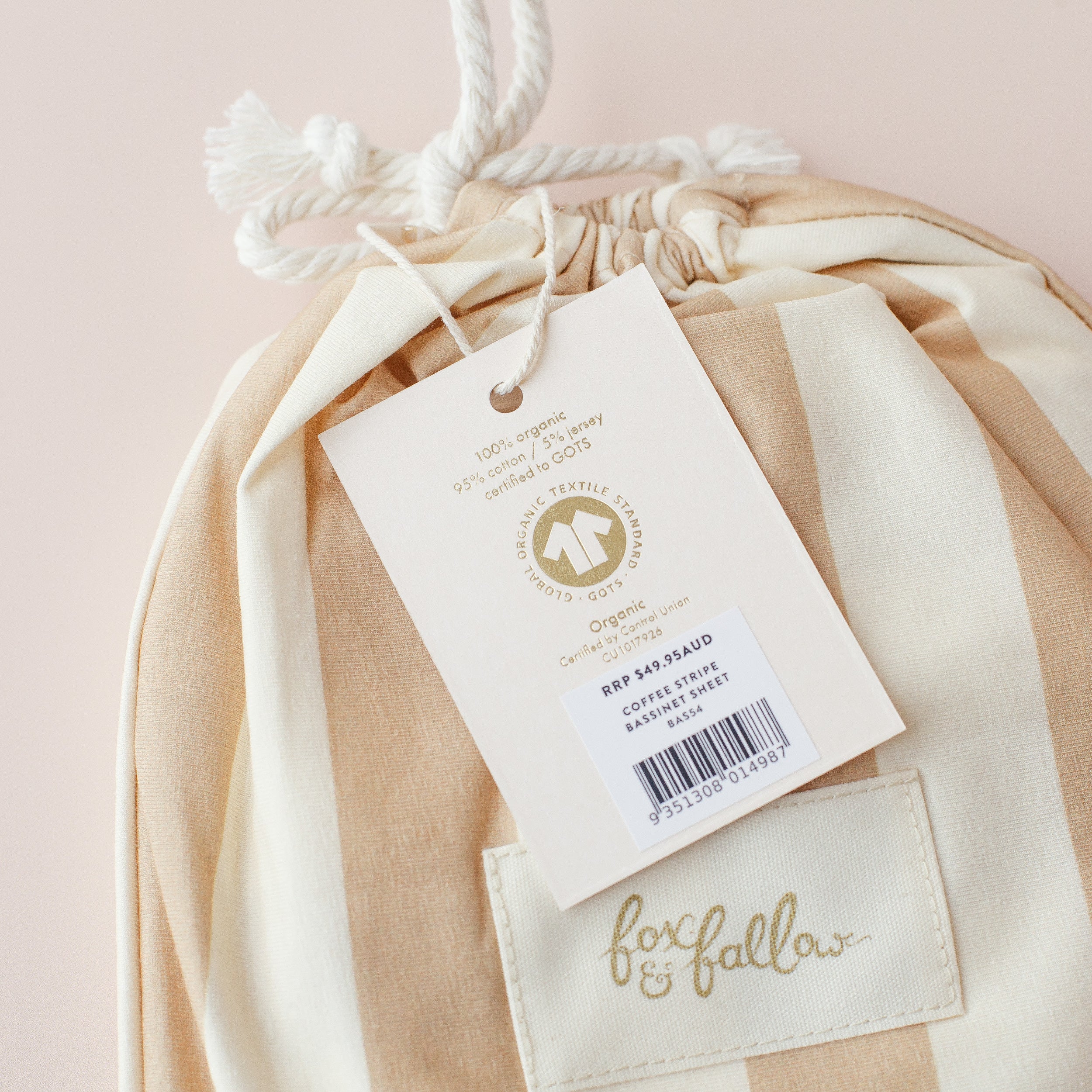 Coffee Stripe Organic Fitted Bassinet Sheet/Change Pad Cover