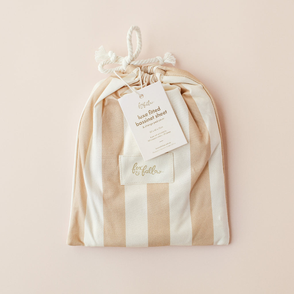 Coffee Stripe Organic Fitted Bassinet Sheet/Change Pad Cover