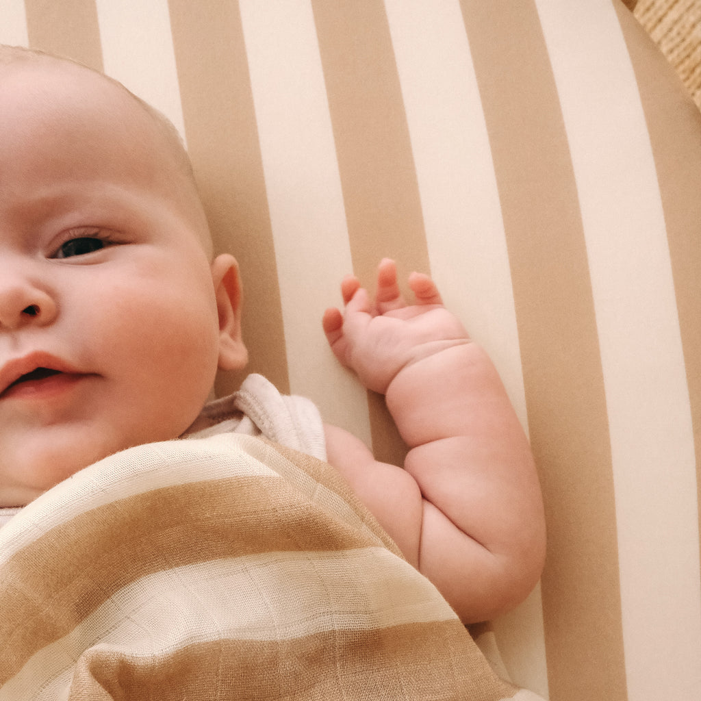 Coffee Stripe Organic Muslin Wrap Swaddle - PRE-ORDER (ARRIVING APRIL)