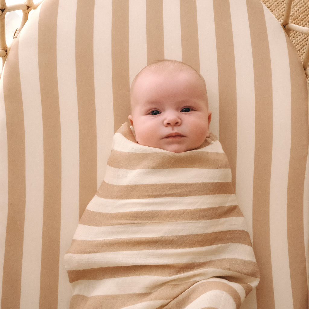 Coffee Stripe Organic Muslin Wrap Swaddle - PRE-ORDER (ARRIVING APRIL)